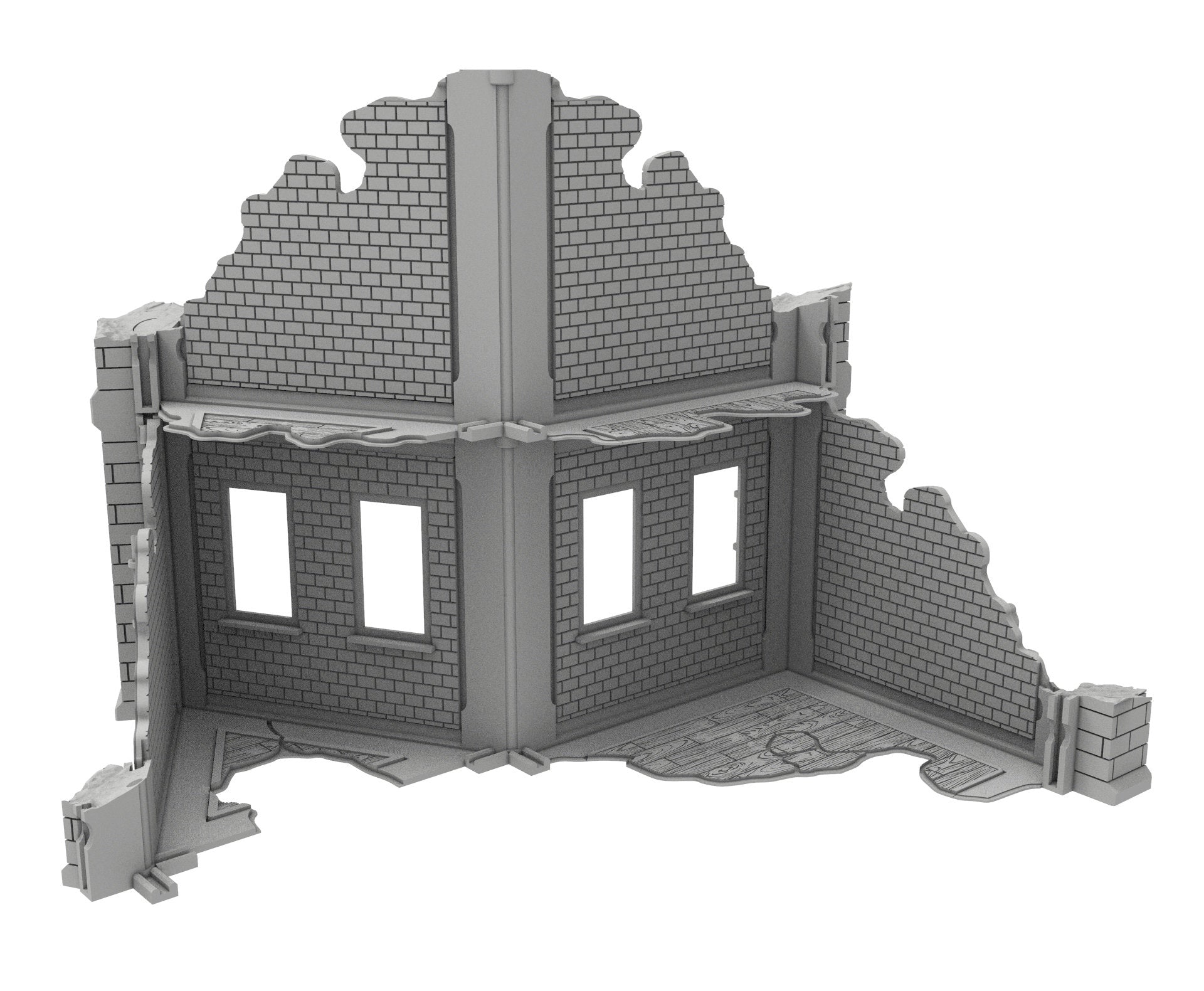 Civilian Ruined building printed in PLA and resin usable for warmachine, Damocles, One Page Rule, Firefight, infinity, scifi wargame...