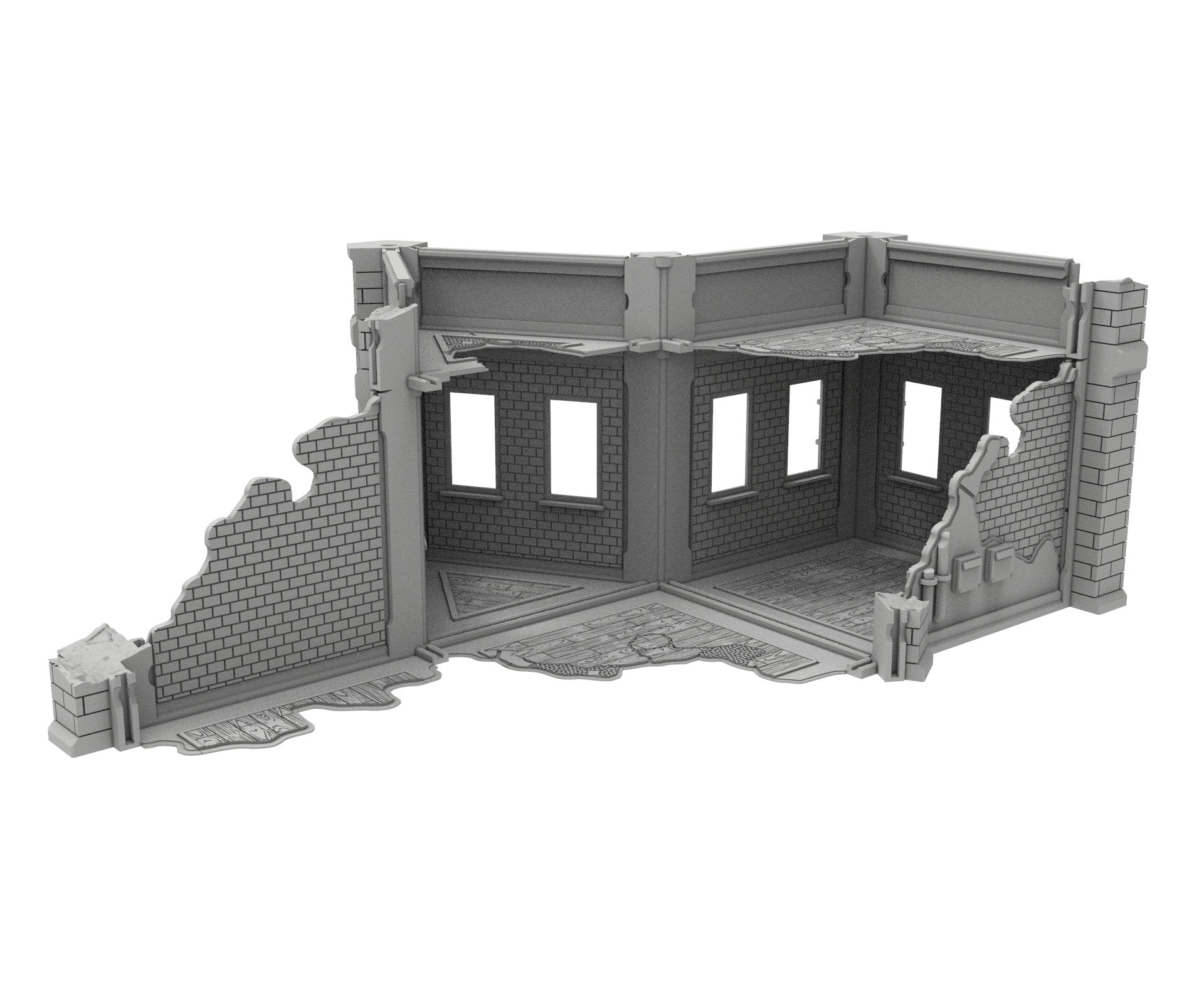 Civilian Ruined building printed in PLA and resin usable for warmachine, Damocles, One Page Rule, Firefight, infinity, scifi wargame...