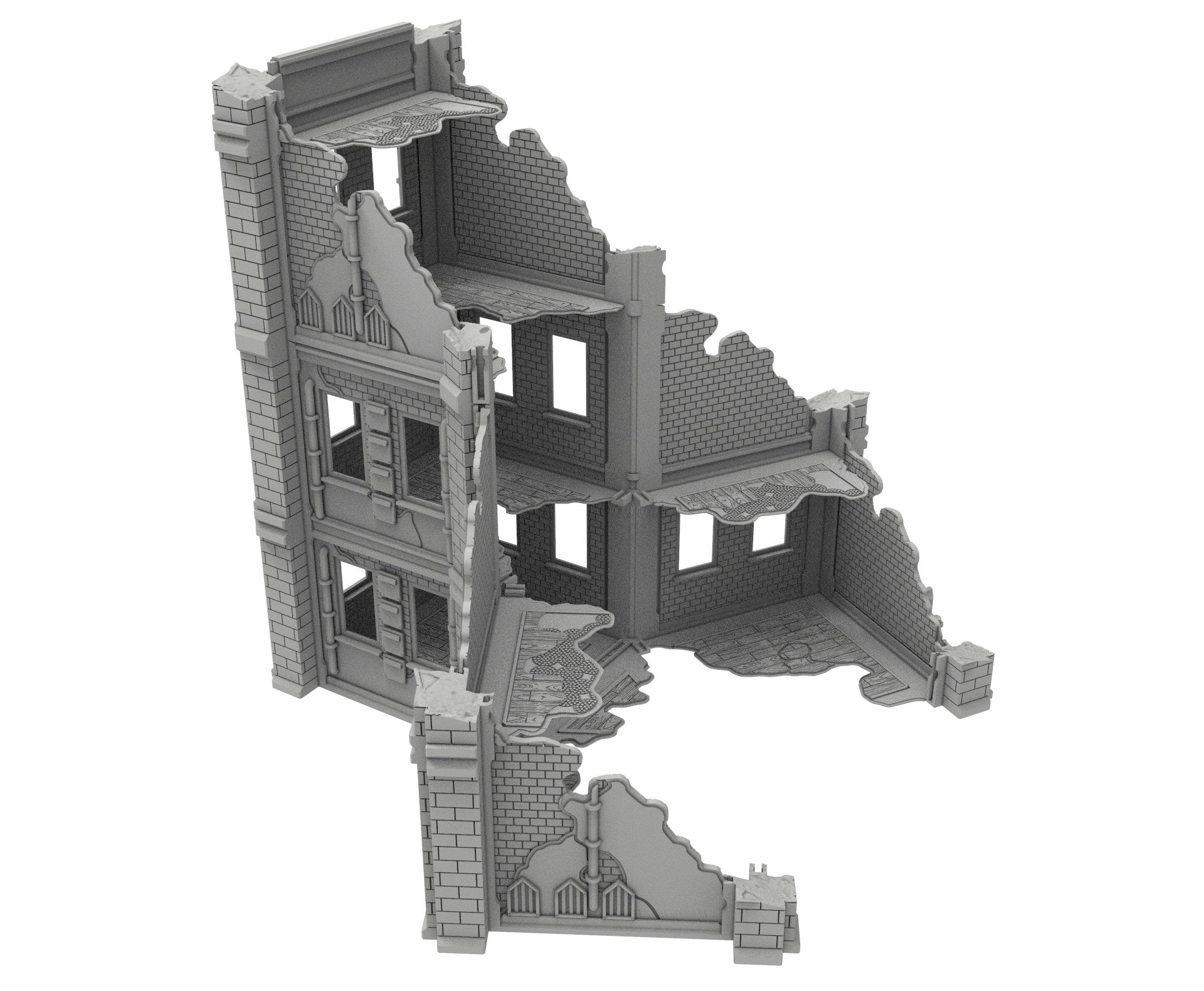 Civilian Ruined building printed in PLA and resin usable for warmachine, Damocles, One Page Rule, Firefight, infinity, scifi wargame...
