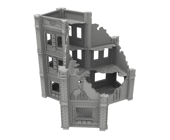 Civilian Ruined building printed in PLA and resin usable for warmachine, Damocles, One Page Rule, Firefight, infinity, scifi wargame...