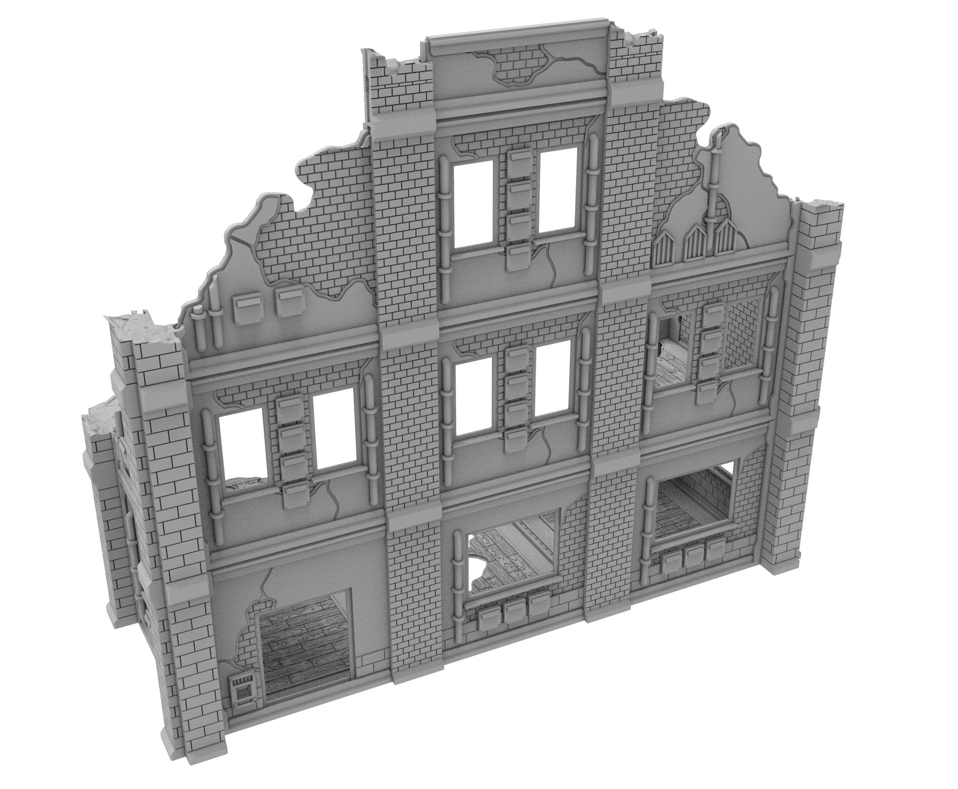 Civilian Ruined building printed in PLA and resin usable for warmachine, Damocles, One Page Rule, Firefight, infinity, scifi wargame...