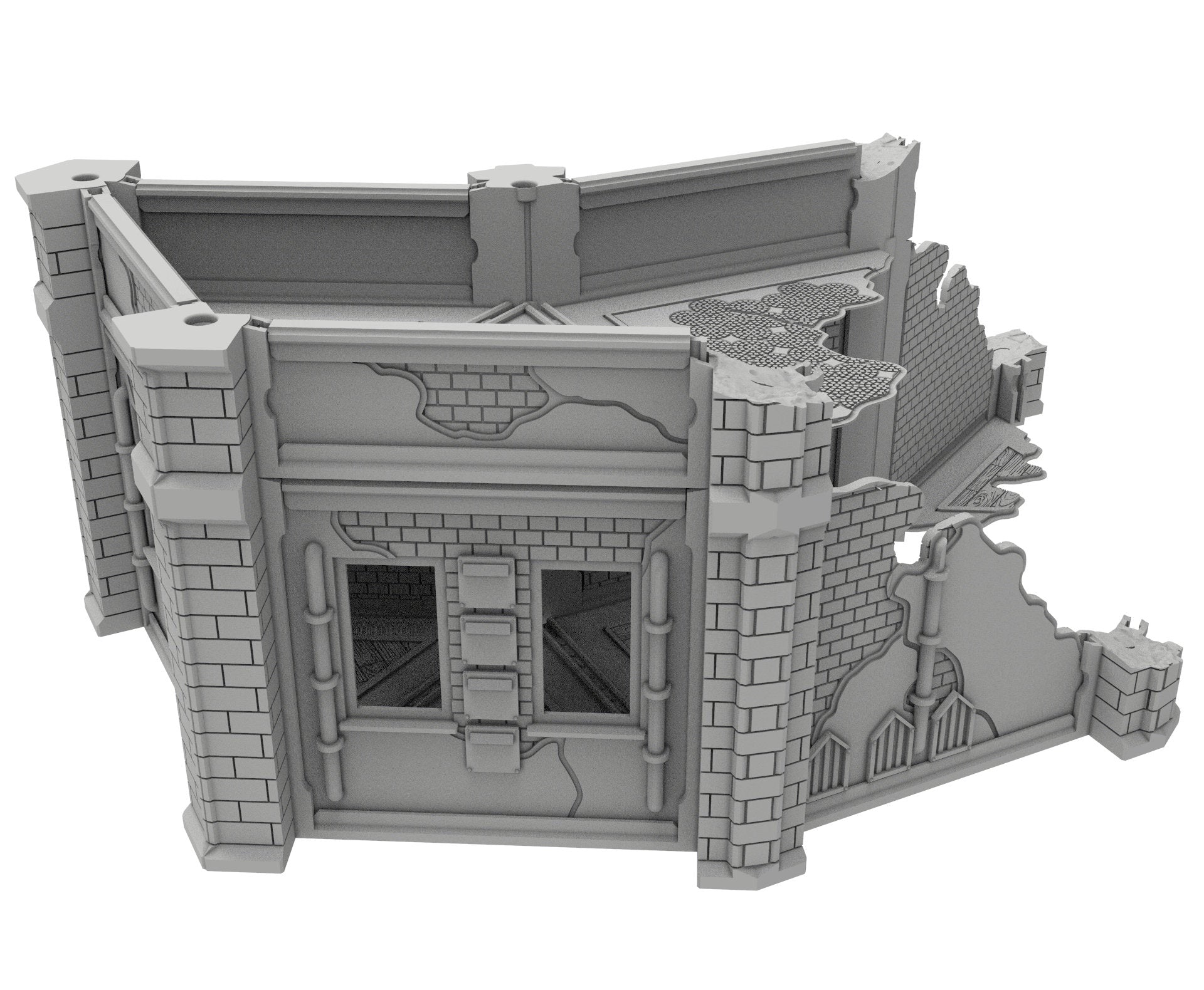 Civilian Ruined building printed in PLA and resin usable for warmachine, Damocles, One Page Rule, Firefight, infinity, scifi wargame...