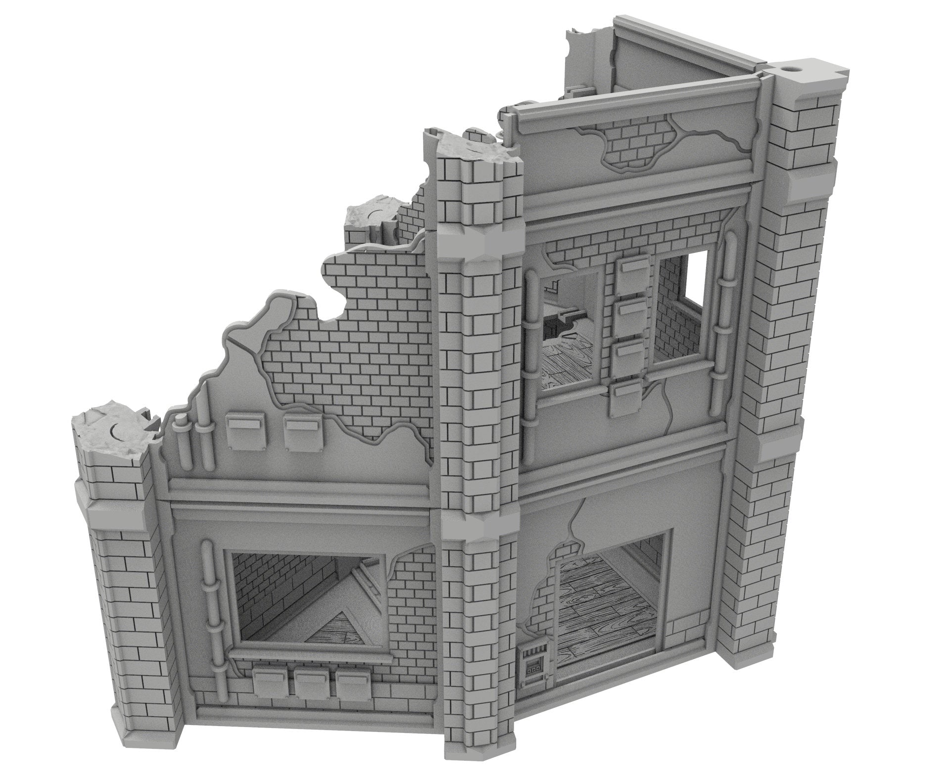 Civilian Ruined building printed in PLA and resin usable for warmachine, Damocles, One Page Rule, Firefight, infinity, scifi wargame...