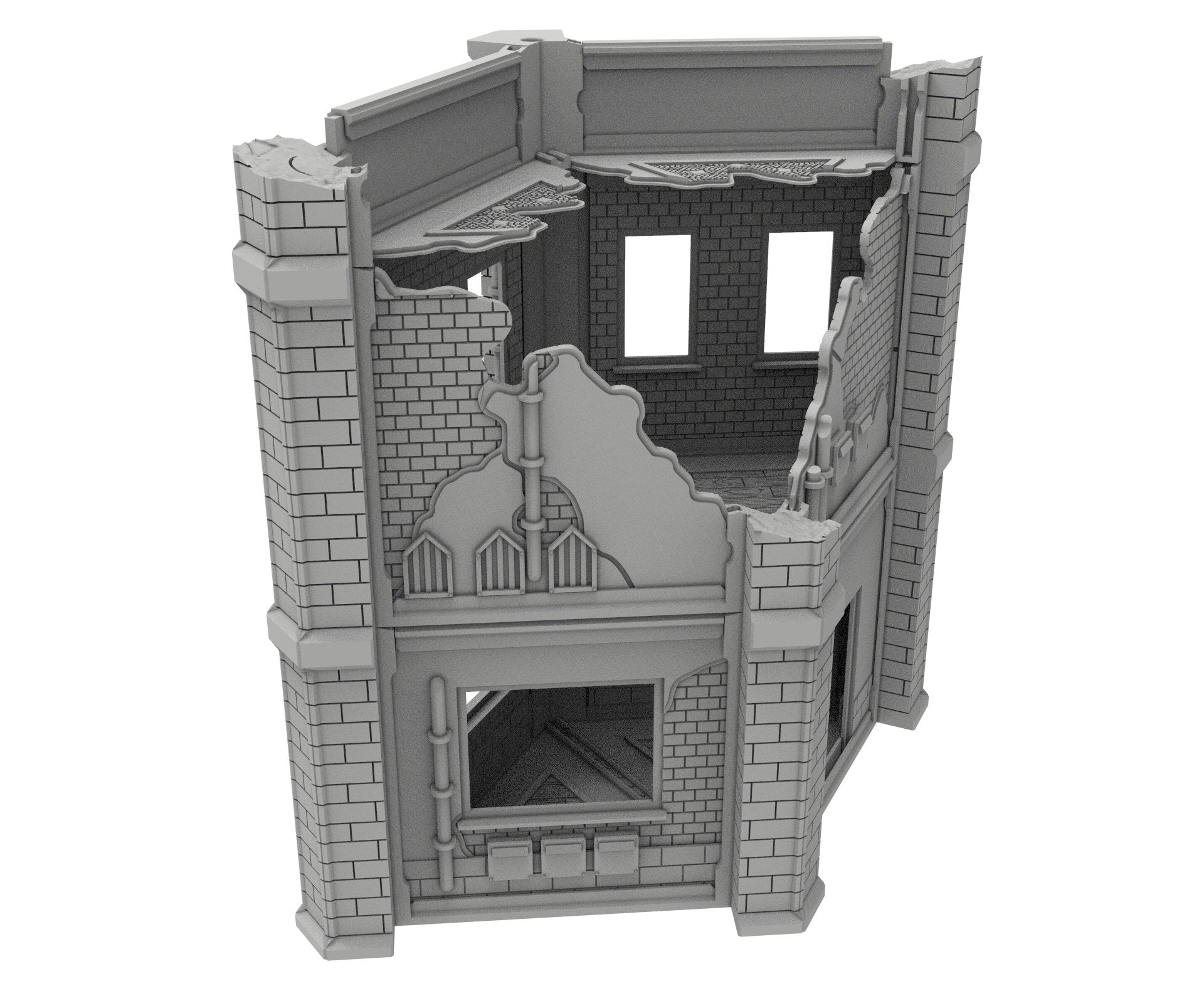 Civilian Ruined building printed in PLA and resin usable for warmachine, Damocles, One Page Rule, Firefight, infinity, scifi wargame...