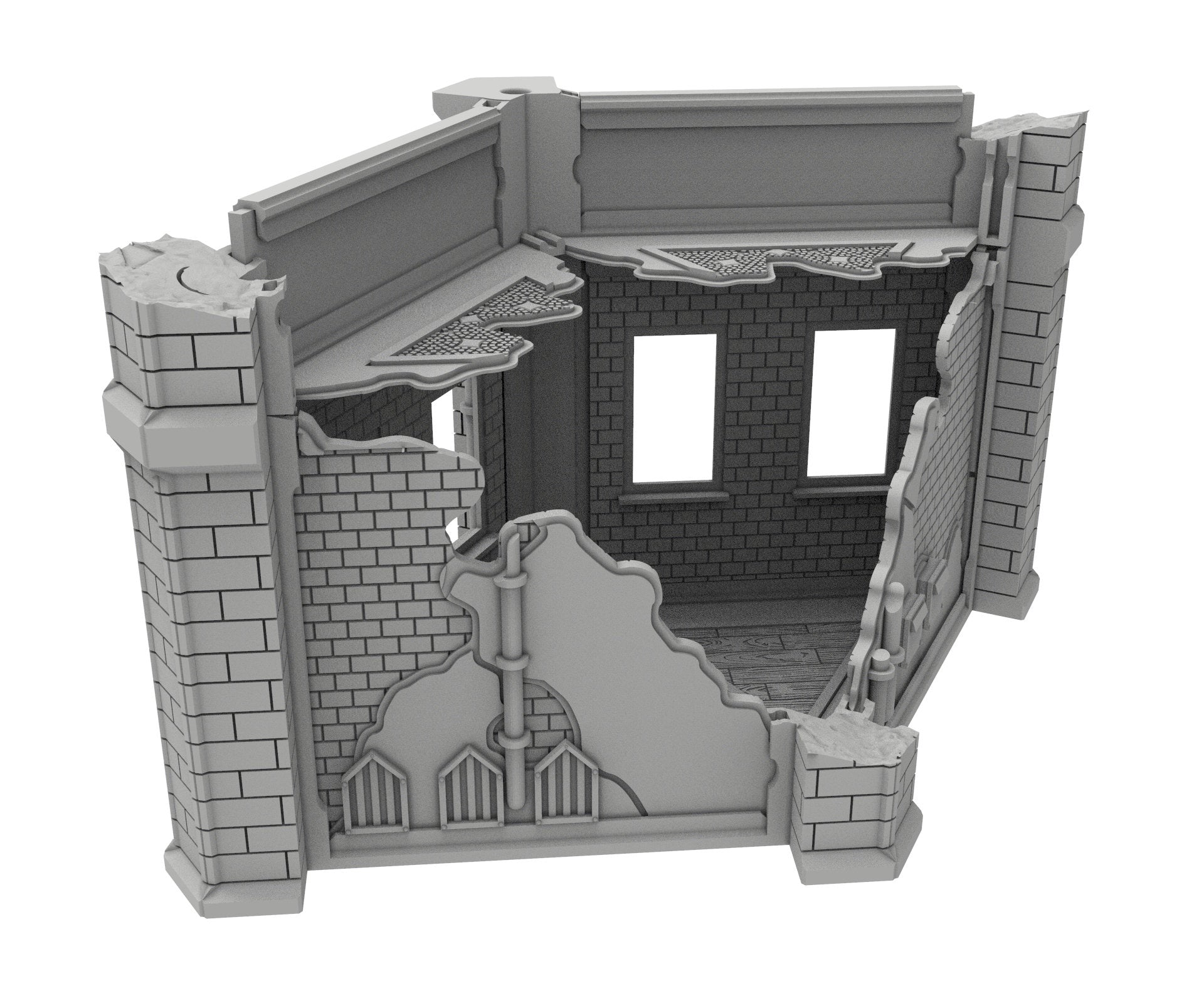 Civilian Ruined building printed in PLA and resin usable for warmachine, Damocles, One Page Rule, Firefight, infinity, scifi wargame...