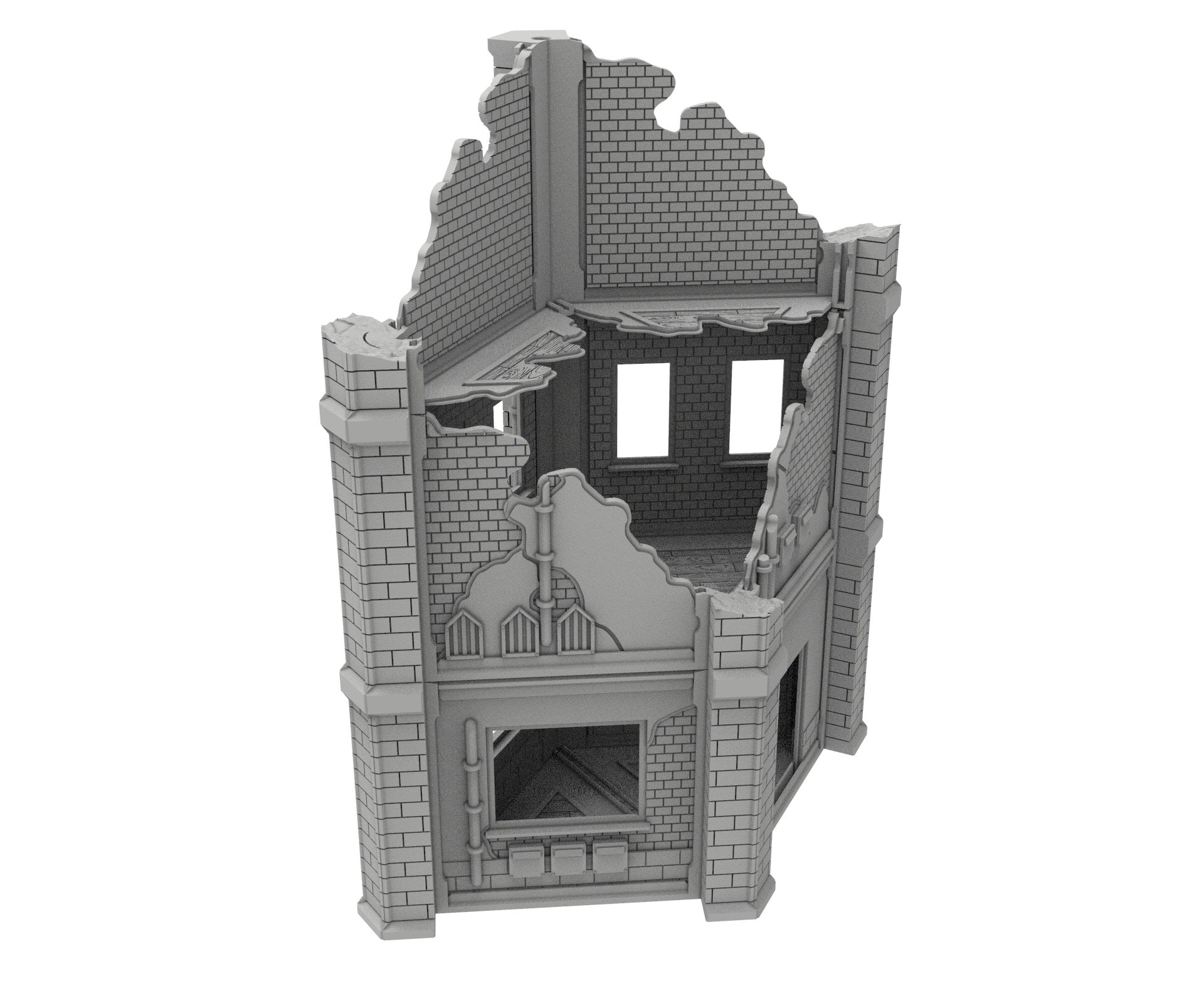 Civilian Ruined building printed in PLA and resin usable for warmachine, Damocles, One Page Rule, Firefight, infinity, scifi wargame...