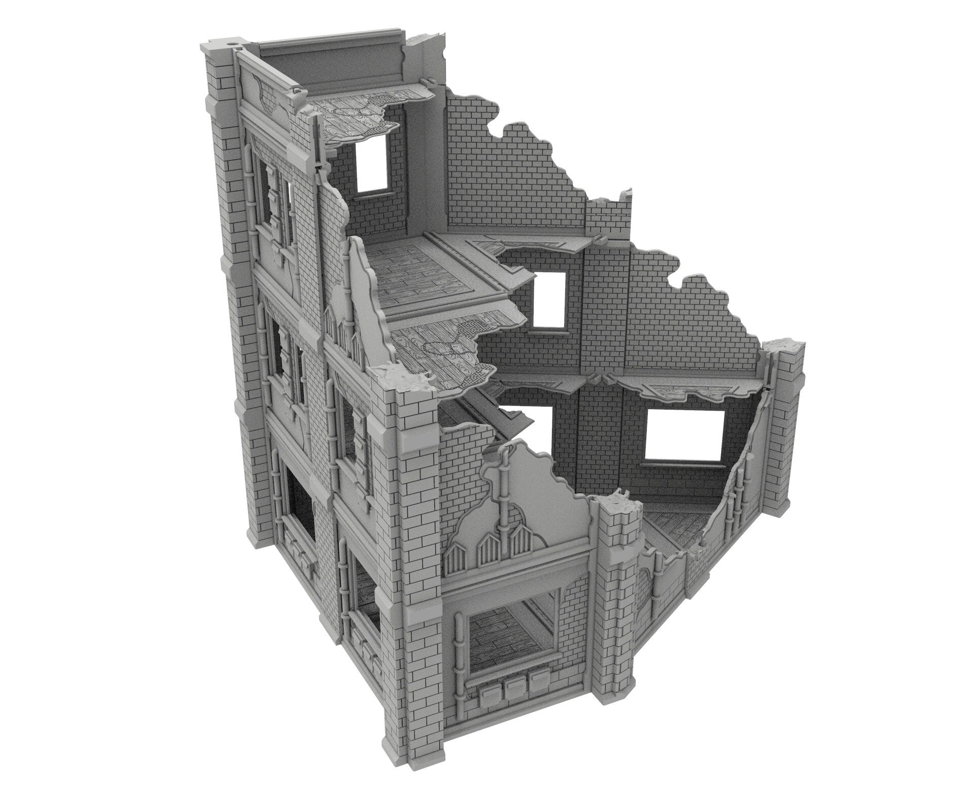 Civilian Ruined building printed in PLA and resin usable for warmachine, Damocles, One Page Rule, Firefight, infinity, scifi wargame...