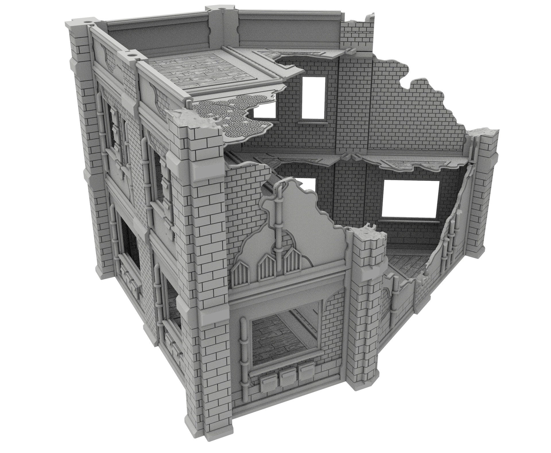 Civilian Ruined building printed in PLA and resin usable for warmachine, Damocles, One Page Rule, Firefight, infinity, scifi wargame...