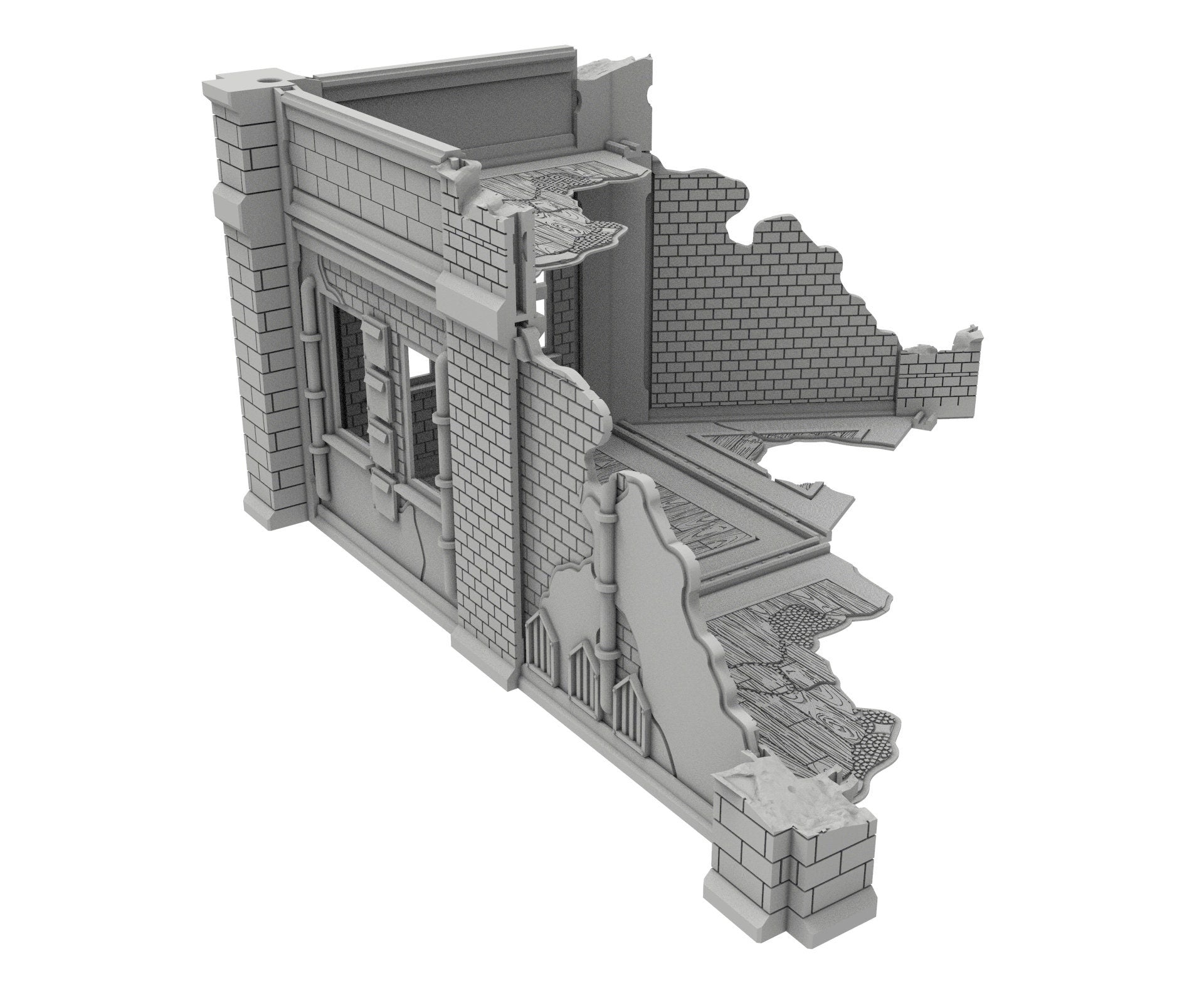 Civilian Ruined building printed in PLA and resin usable for warmachine, Damocles, One Page Rule, Firefight, infinity, scifi wargame...