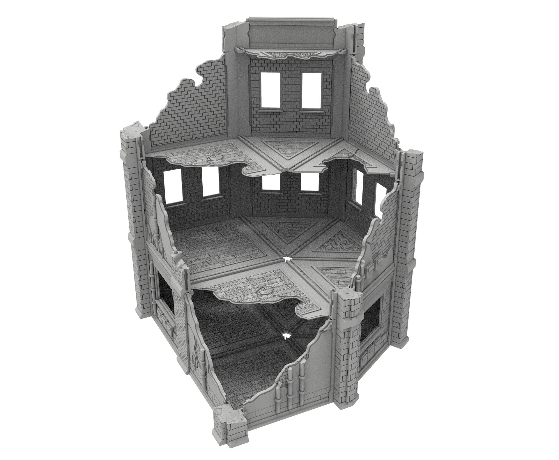 Civilian Ruined building printed in PLA and resin usable for warmachine, Damocles, One Page Rule, Firefight, infinity, scifi wargame...