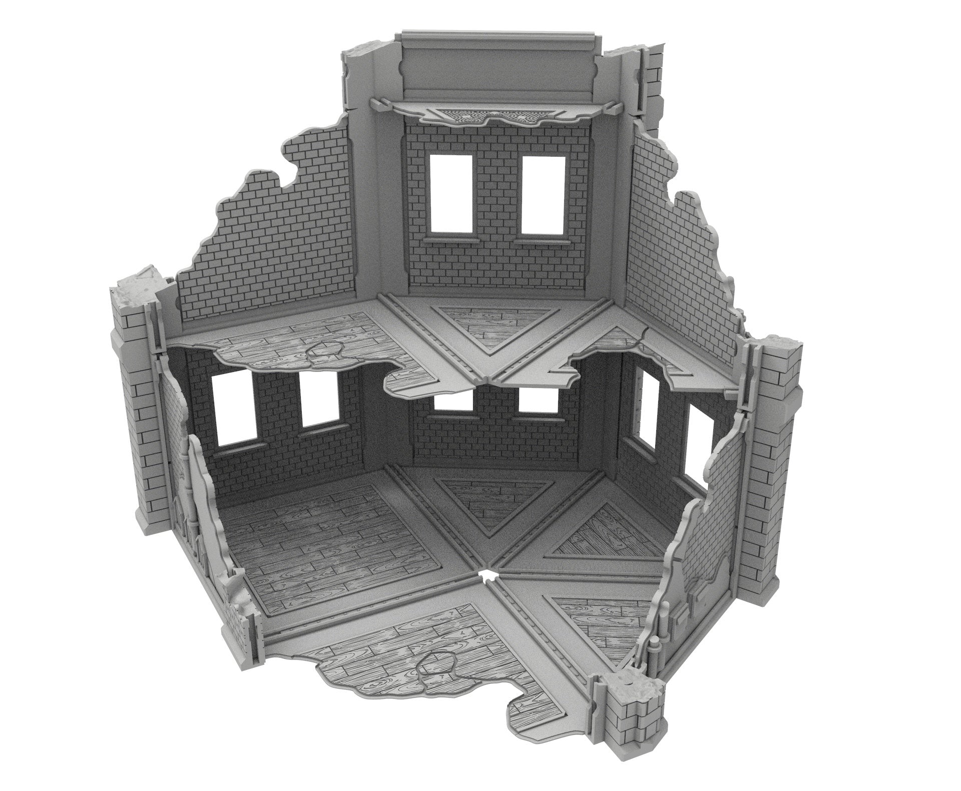 Civilian Ruined building printed in PLA and resin usable for warmachine, Damocles, One Page Rule, Firefight, infinity, scifi wargame...