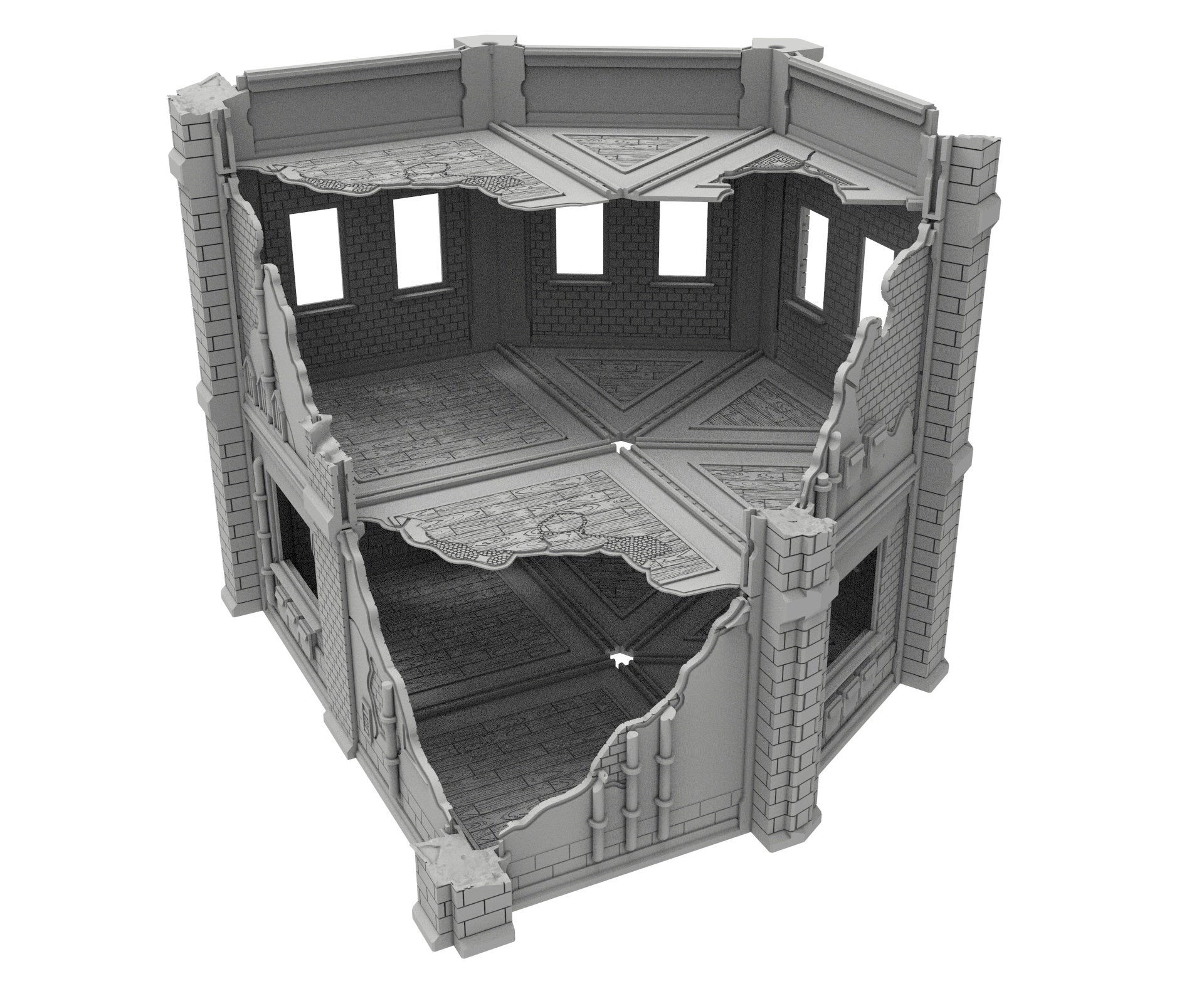 Civilian Ruined building printed in PLA and resin usable for warmachine, Damocles, One Page Rule, Firefight, infinity, scifi wargame...