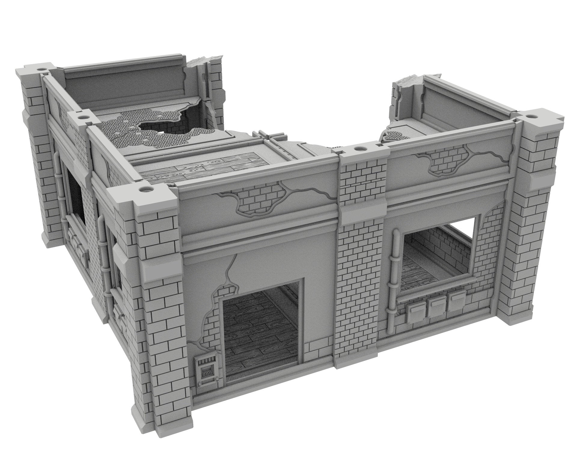 Civilian Ruined building printed in PLA and resin usable for warmachine, Damocles, One Page Rule, Firefight, infinity, scifi wargame...