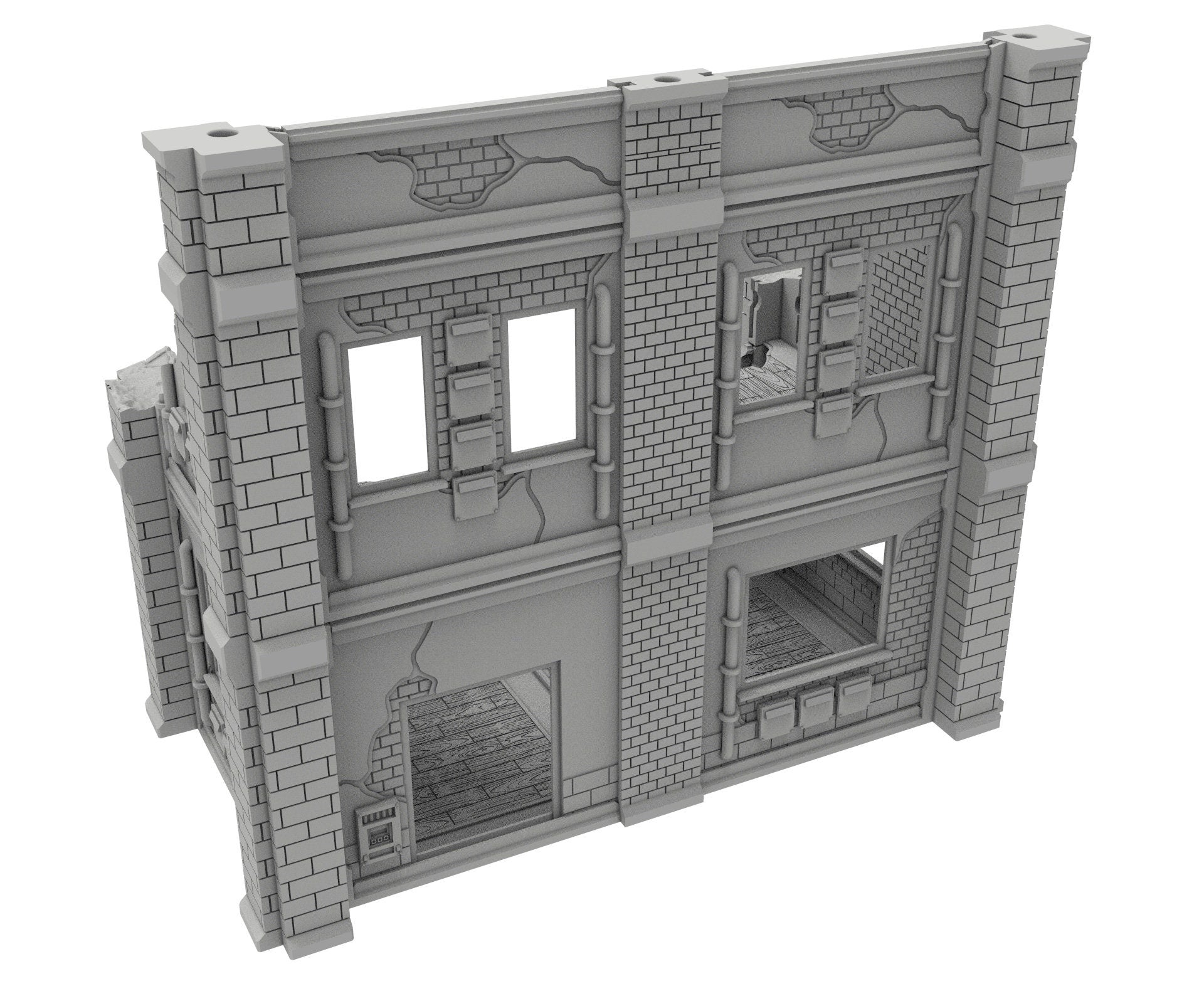 Civilian Ruined building printed in PLA and resin usable for warmachine, Damocles, One Page Rule, Firefight, infinity, scifi wargame...