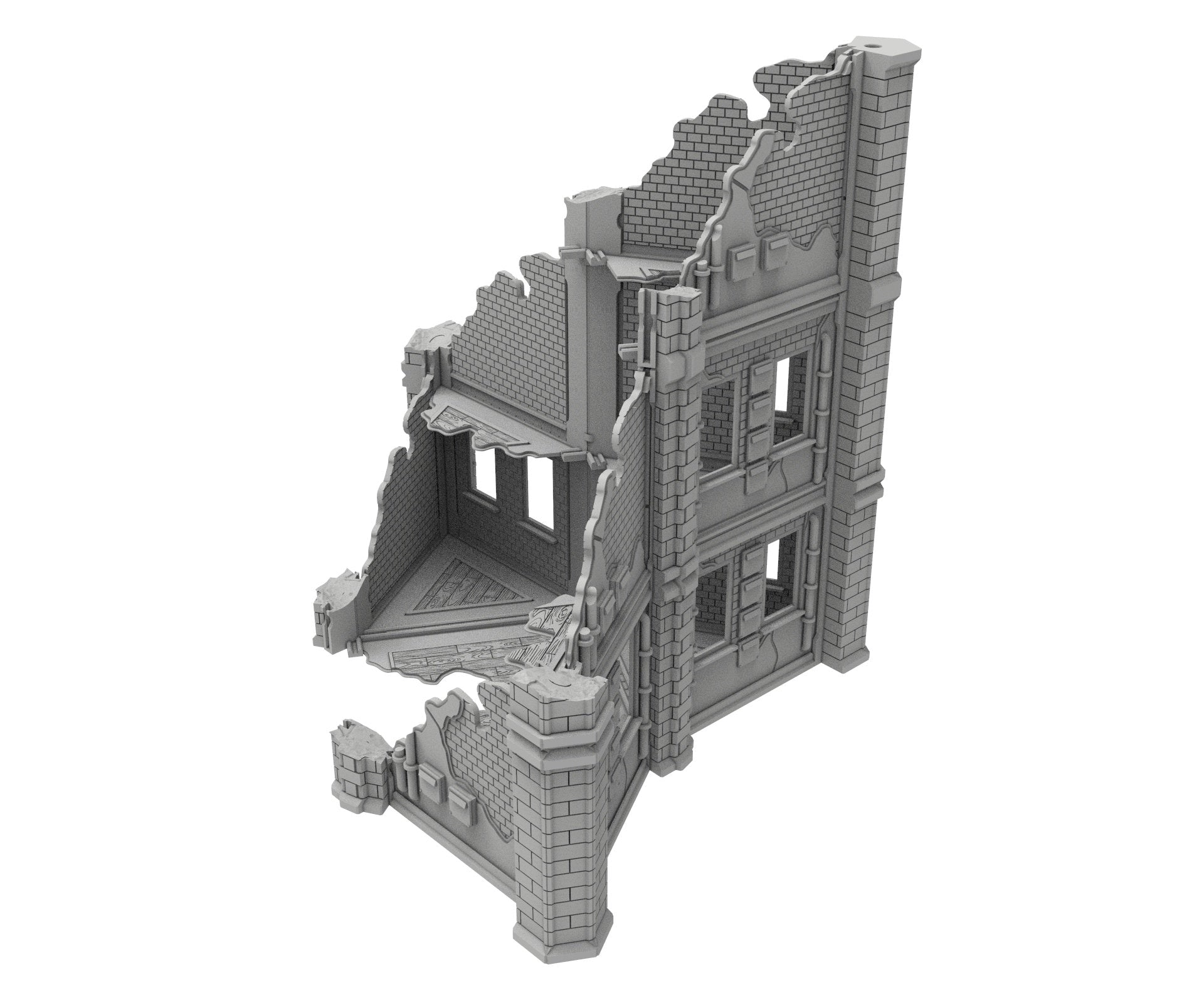 Civilian Ruined building printed in PLA and resin usable for warmachine, Damocles, One Page Rule, Firefight, infinity, scifi wargame...