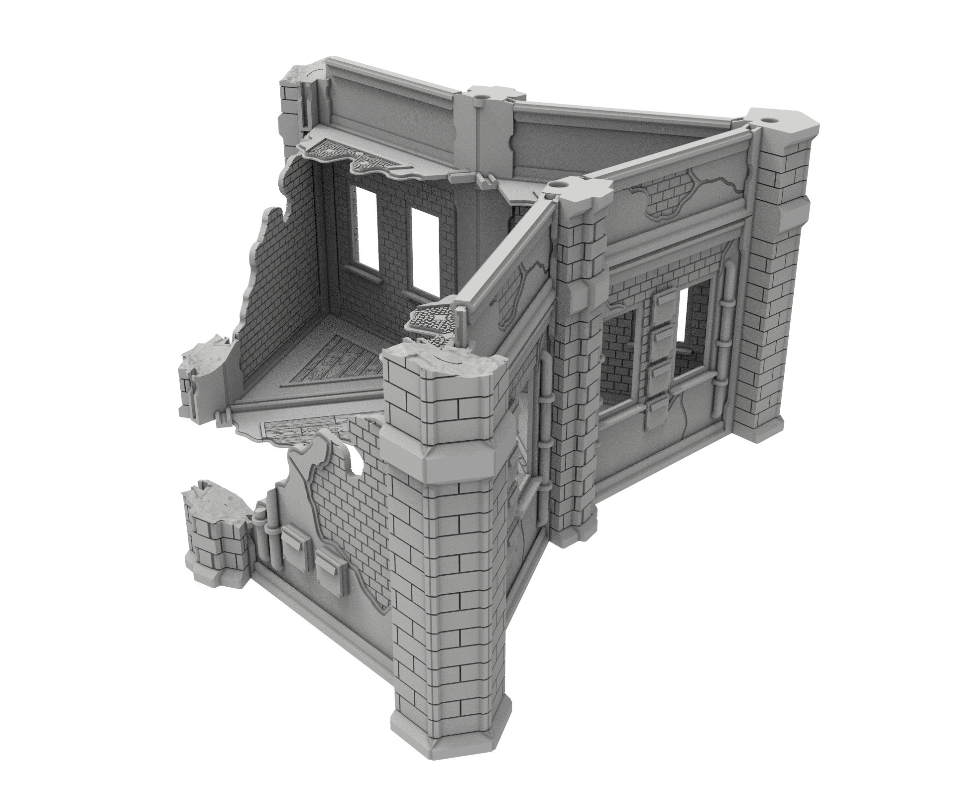 Civilian Ruined building printed in PLA and resin usable for warmachine, Damocles, One Page Rule, Firefight, infinity, scifi wargame...