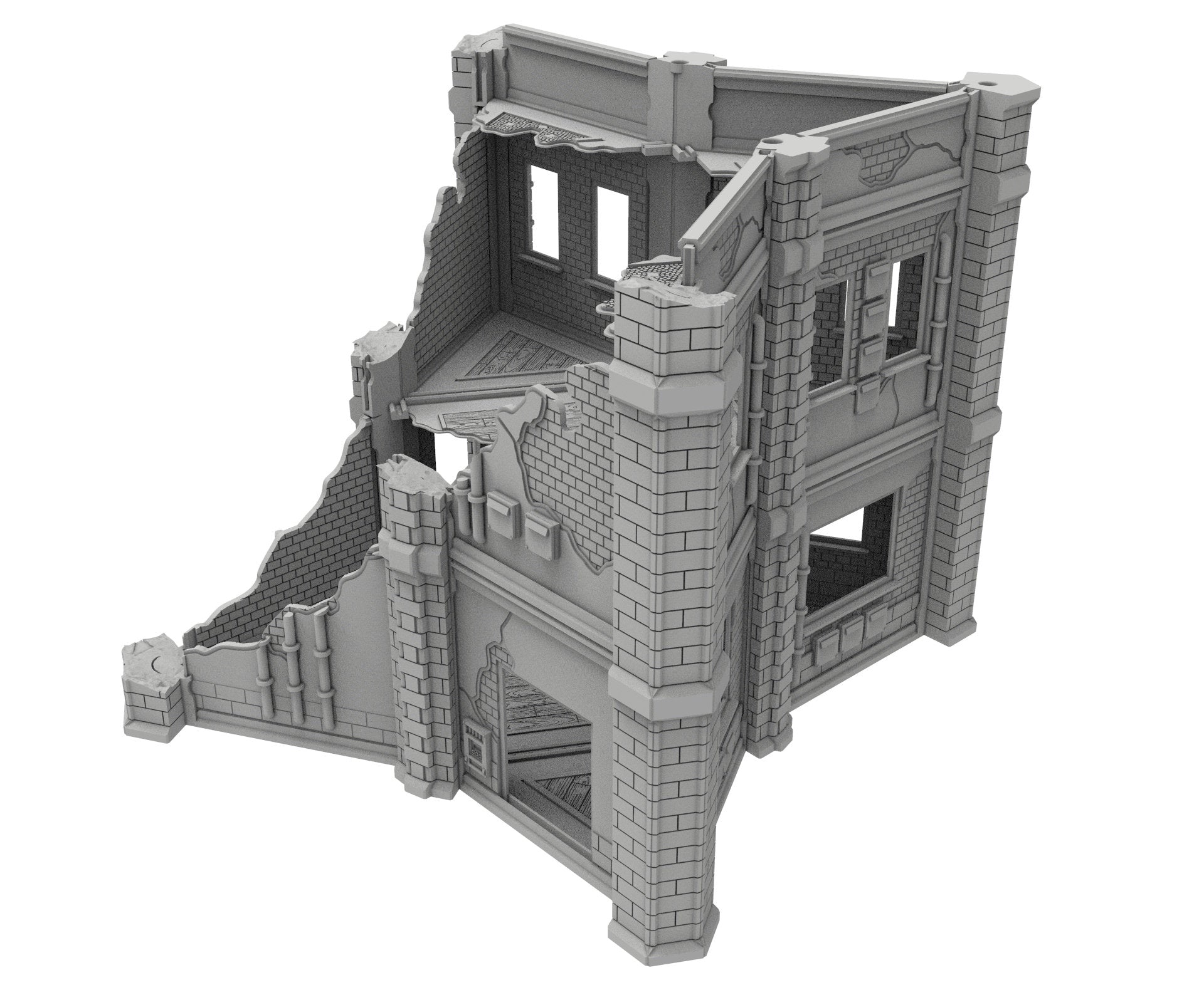 Civilian Ruined building printed in PLA and resin usable for warmachine, Damocles, One Page Rule, Firefight, infinity, scifi wargame...