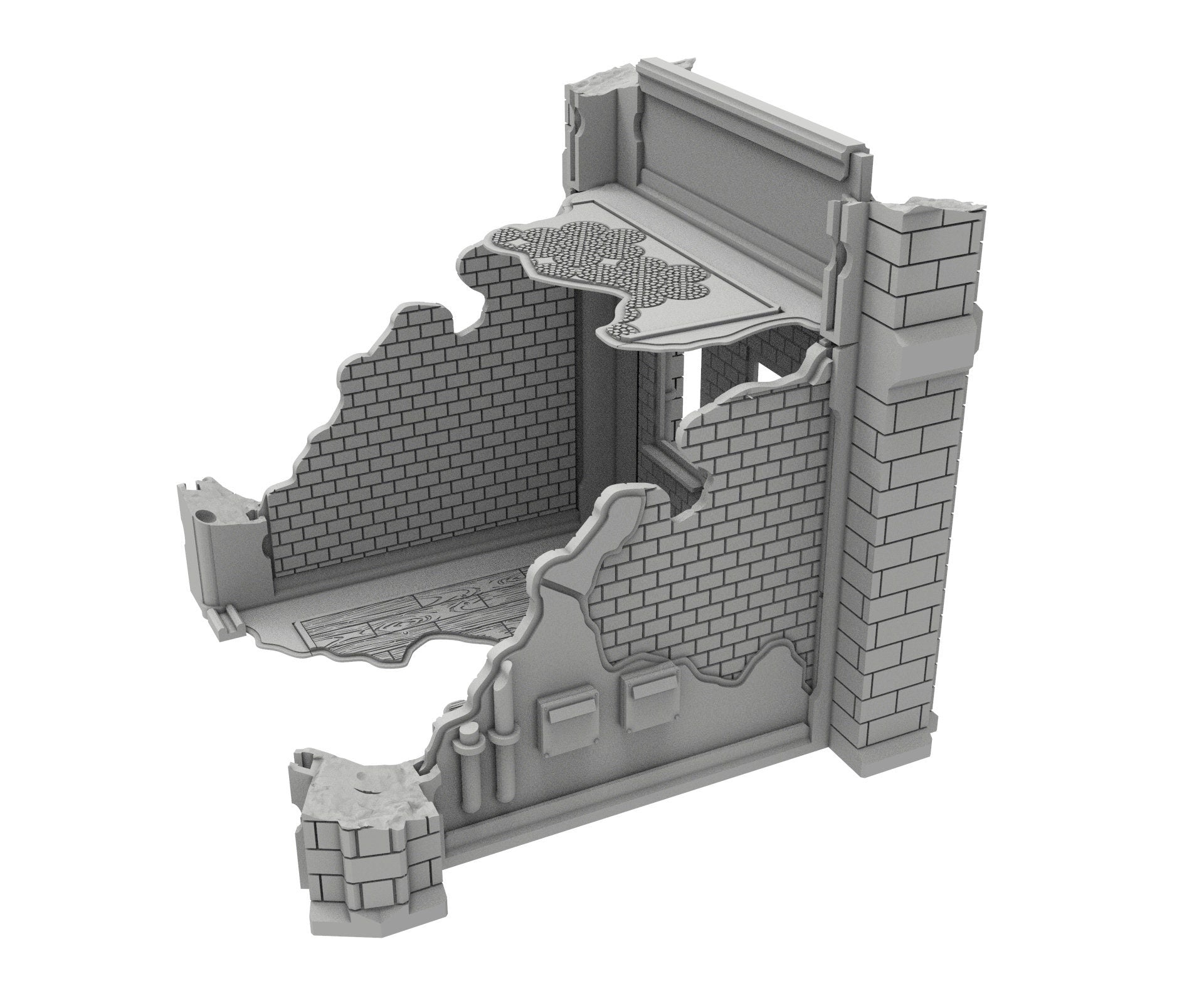 Civilian Ruined building printed in PLA and resin usable for warmachine, Damocles, One Page Rule, Firefight, infinity, scifi wargame...