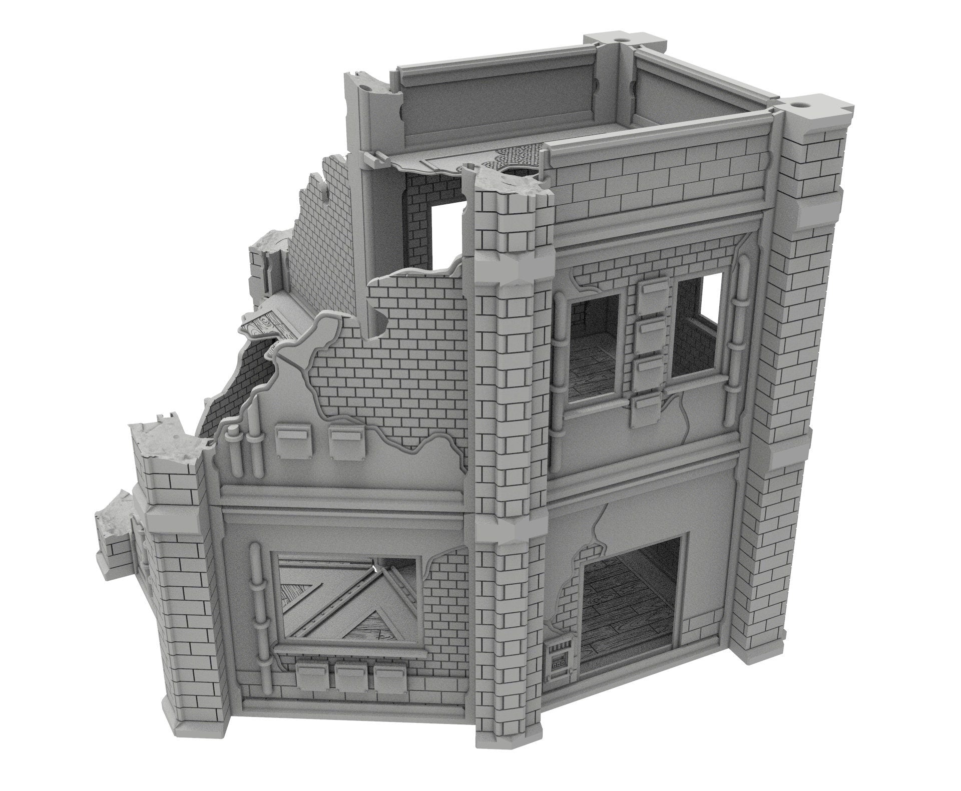 Civilian Ruined building printed in PLA and resin usable for warmachine, Damocles, One Page Rule, Firefight, infinity, scifi wargame...