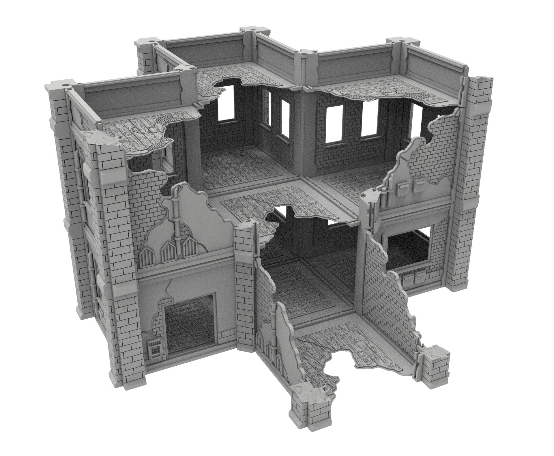 Civilian Ruined building printed in PLA and resin usable for warmachine, Damocles, One Page Rule, Firefight, infinity, scifi wargame...