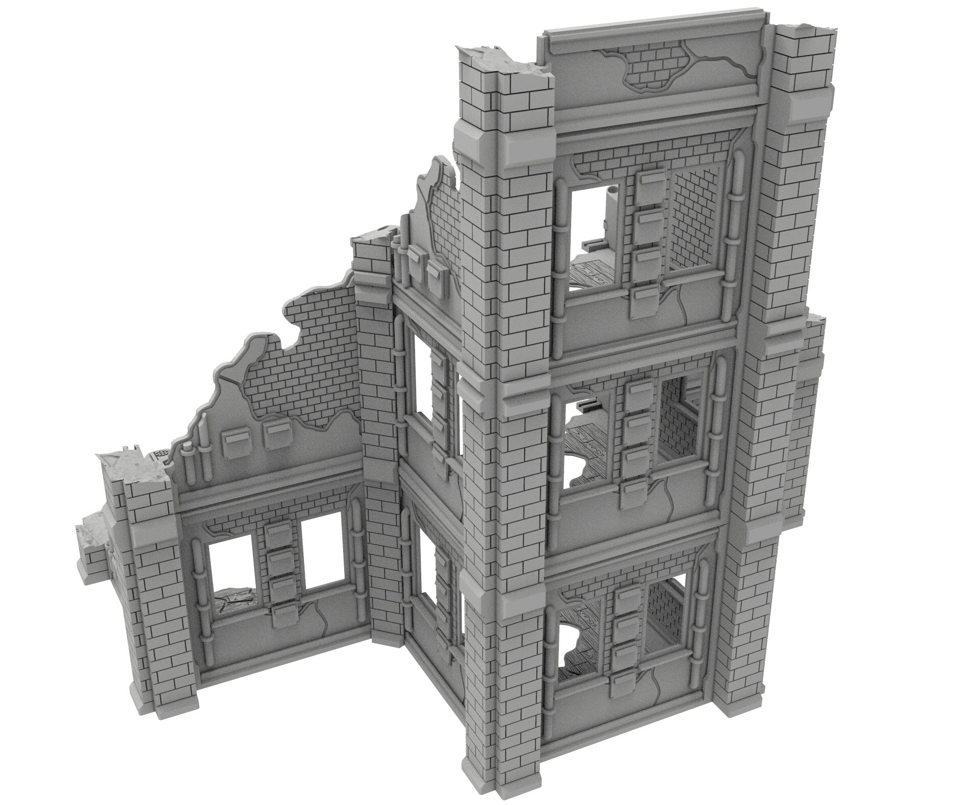 Civilian Ruined building printed in PLA and resin usable for warmachine, Damocles, One Page Rule, Firefight, infinity, scifi wargame...