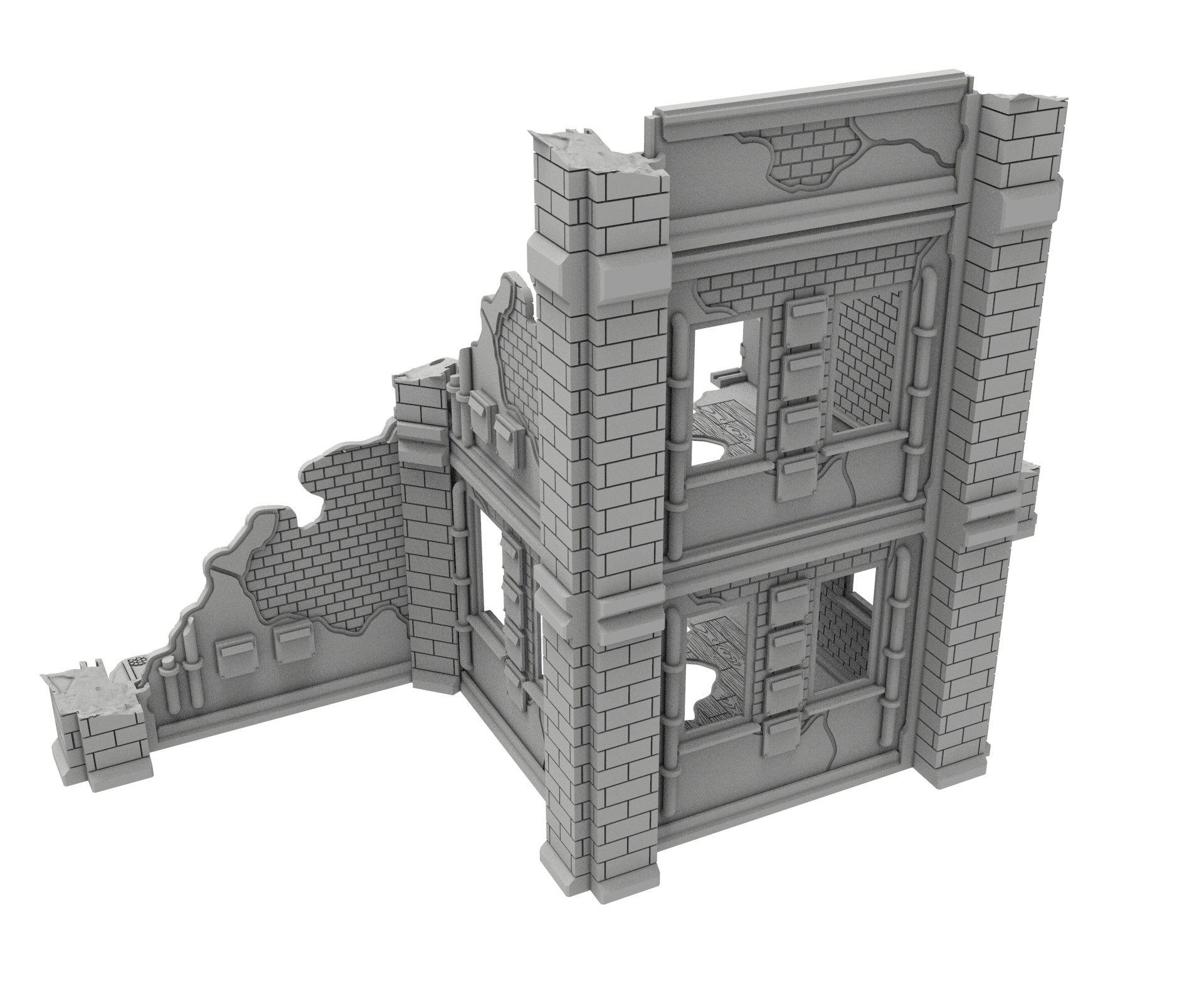 Civilian Ruined building printed in PLA and resin usable for warmachine, Damocles, One Page Rule, Firefight, infinity, scifi wargame...