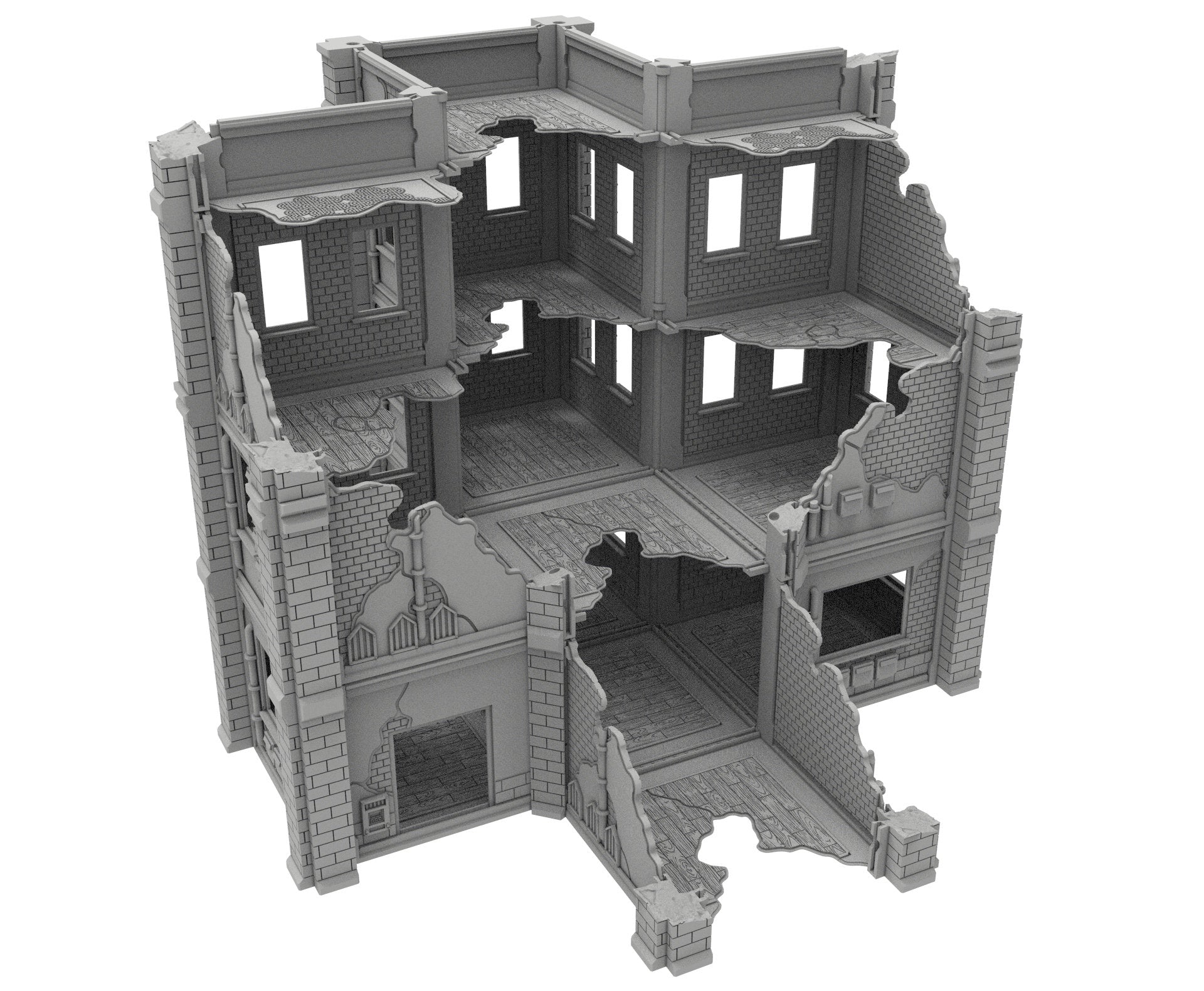 Civilian Ruined building printed in PLA and resin usable for warmachine, Damocles, One Page Rule, Firefight, infinity, scifi wargame...