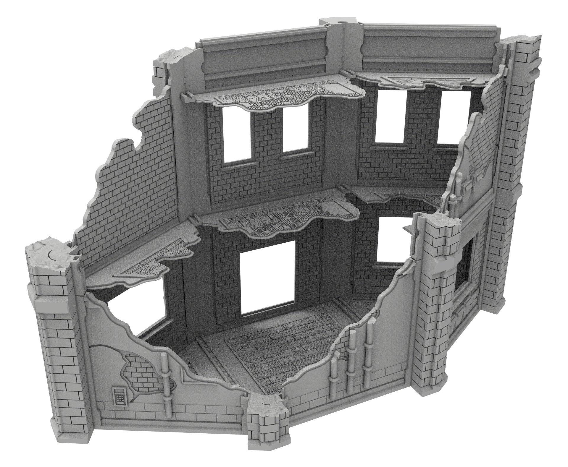 Civilian Ruined building printed in PLA and resin usable for warmachine, Damocles, One Page Rule, Firefight, infinity, scifi wargame...