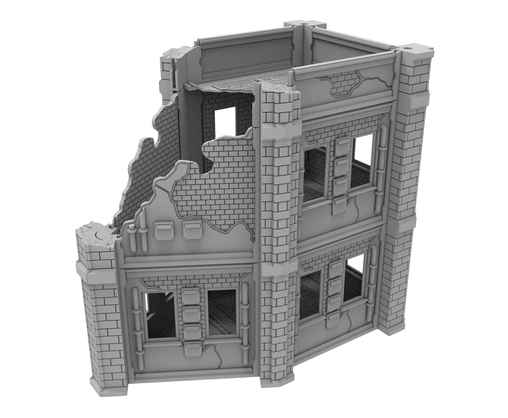 Civilian Ruined building printed in PLA and resin usable for warmachine, Damocles, One Page Rule, Firefight, infinity, scifi wargame...