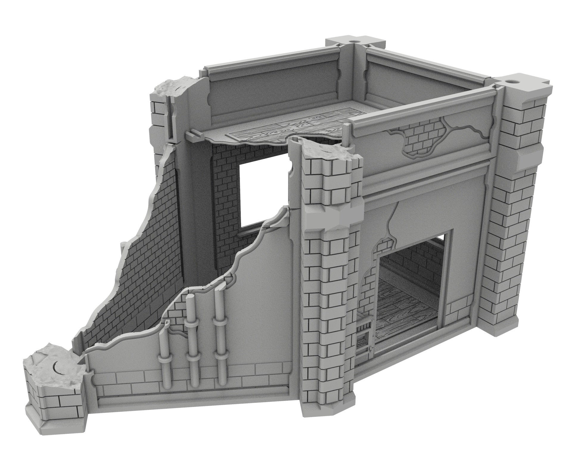 Civilian Ruined building printed in PLA and resin usable for warmachine, Damocles, One Page Rule, Firefight, infinity, scifi wargame...