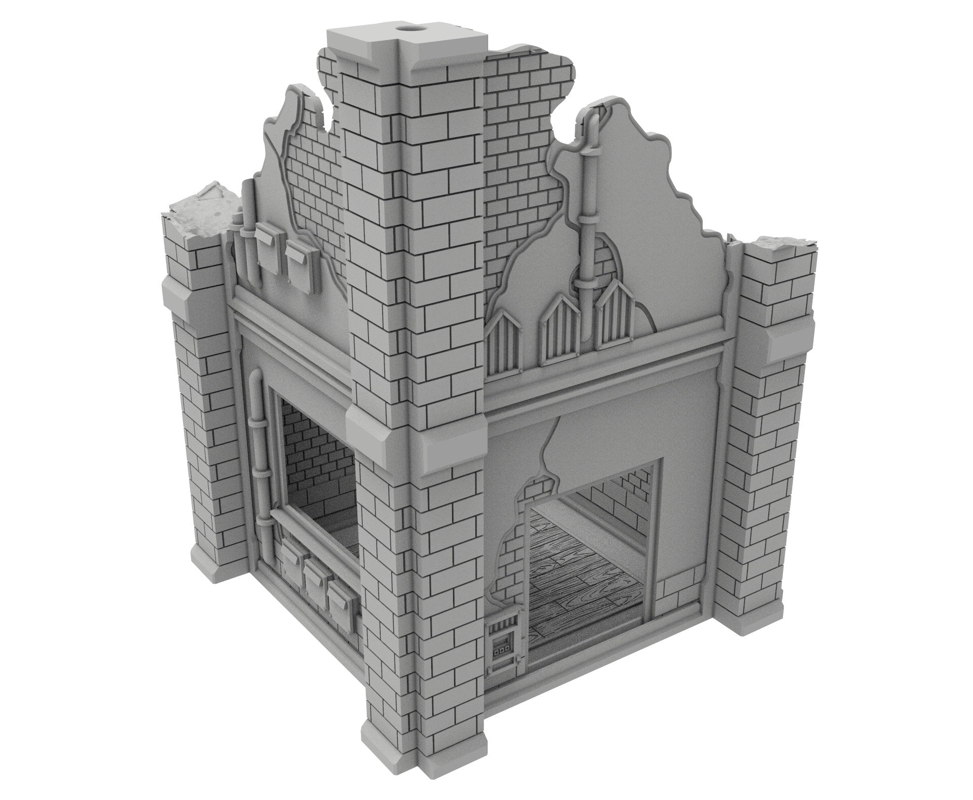 Civilian Ruined building printed in PLA and resin usable for warmachine, Damocles, One Page Rule, Firefight, infinity, scifi wargame...