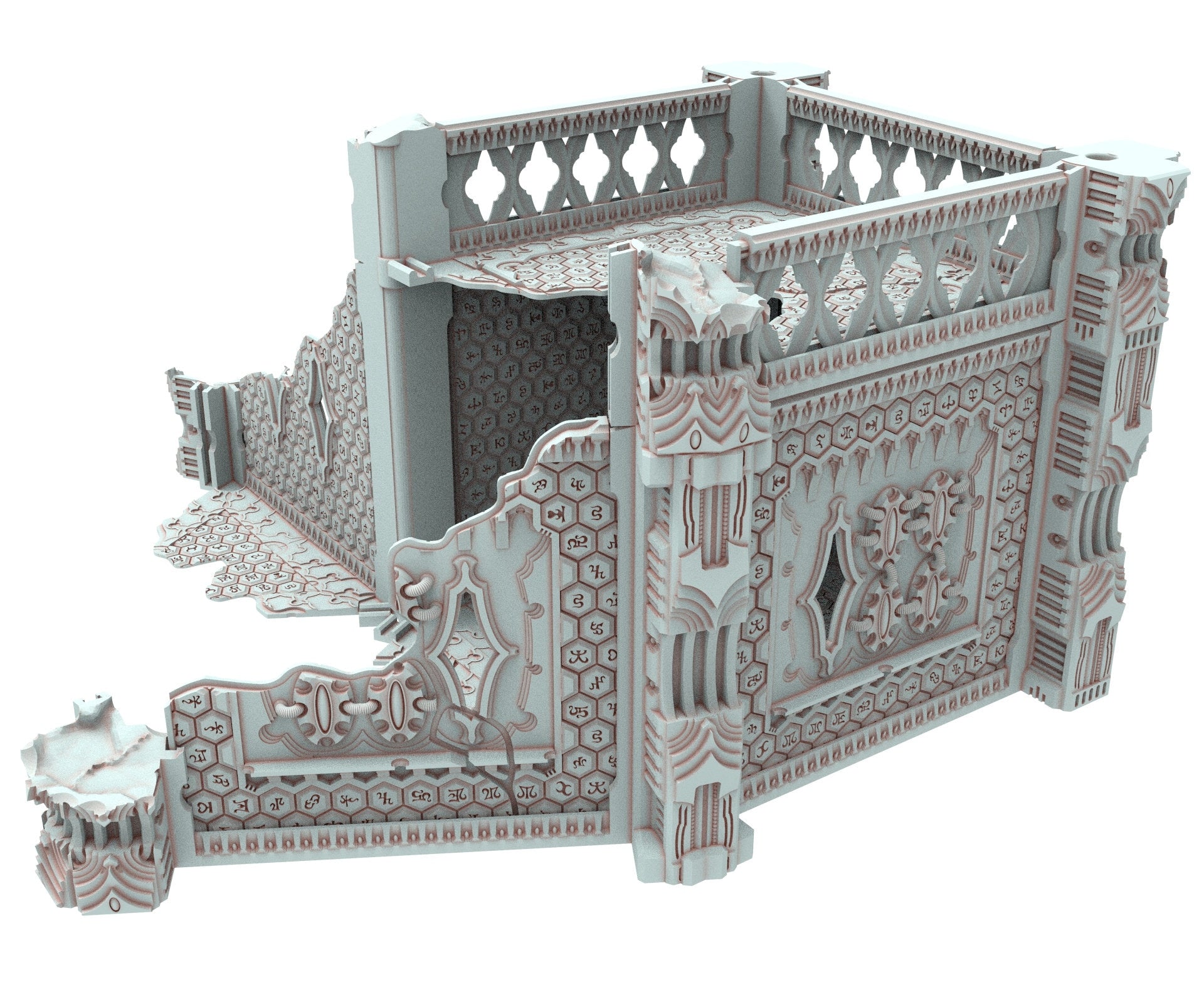 Dark city Ruined building elves eldar in PLA and resin usable for warmachine, Damocles, One Page Rule, Firefight, infinity, scifi wargame...