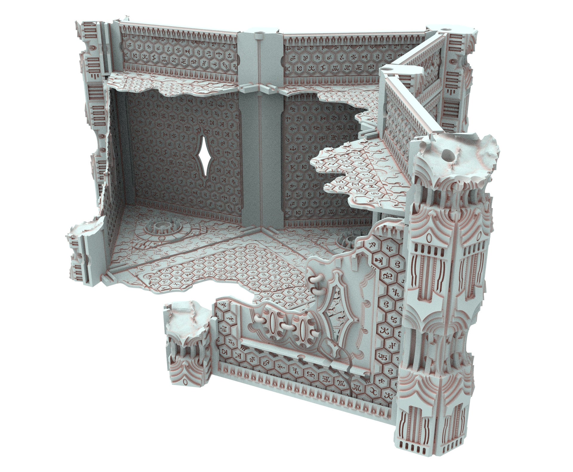 Dark city Ruined building elves eldar in PLA and resin usable for warmachine, Damocles, One Page Rule, Firefight, infinity, scifi wargame...