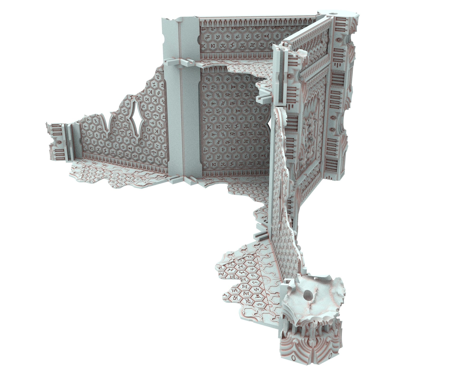 Dark city Ruined building elves eldar in PLA and resin usable for warmachine, Damocles, One Page Rule, Firefight, infinity, scifi wargame...
