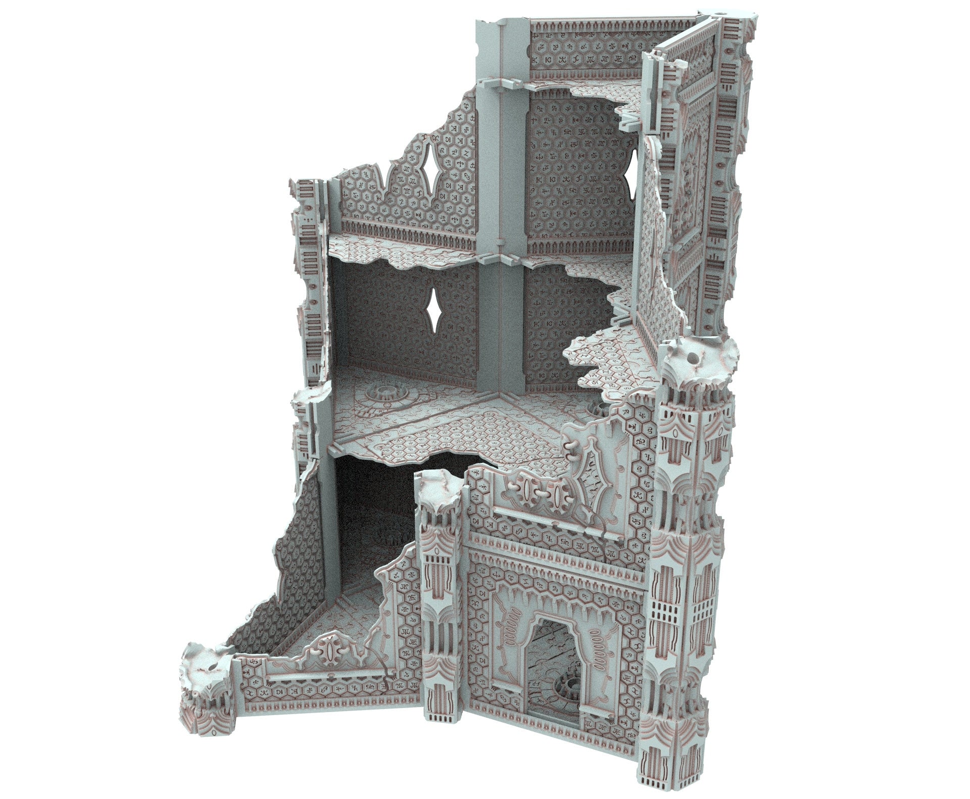 Dark city Ruined building elves eldar in PLA and resin usable for warmachine, Damocles, One Page Rule, Firefight, infinity, scifi wargame...