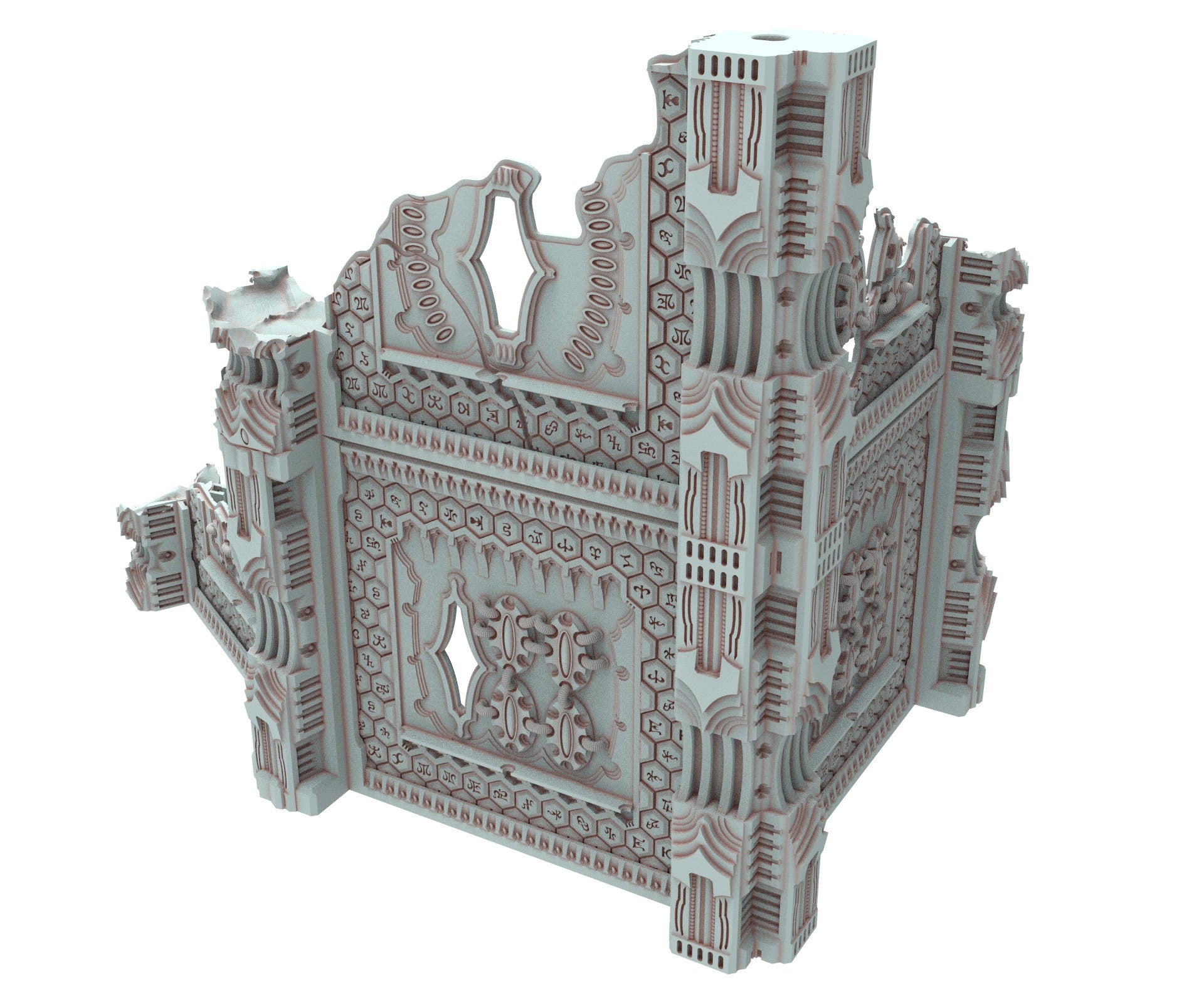 Dark city Ruined building elves eldar in PLA and resin usable for warmachine, Damocles, One Page Rule, Firefight, infinity, scifi wargame...