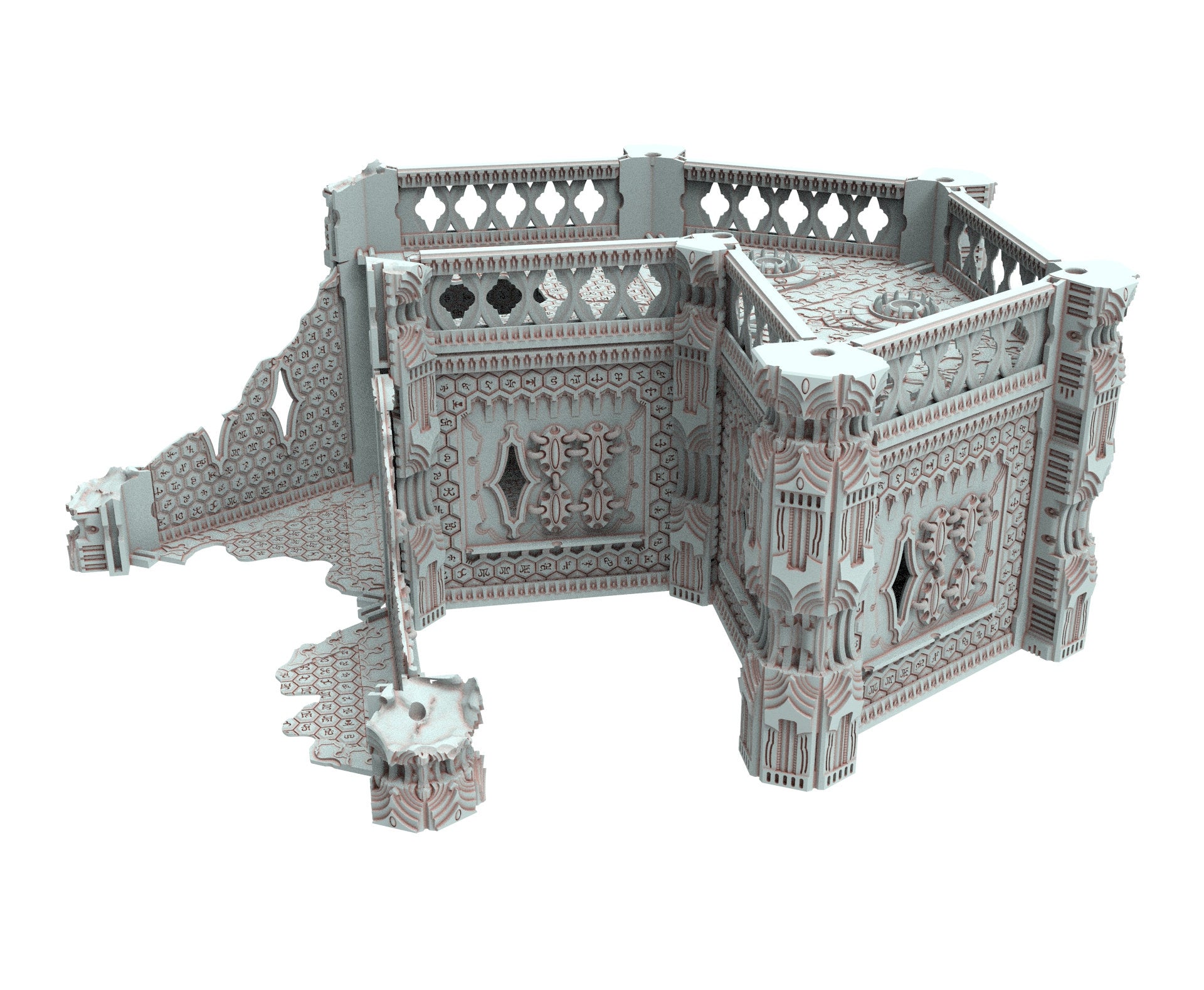 Dark city Ruined building elves eldar in PLA and resin usable for warmachine, Damocles, One Page Rule, Firefight, infinity, scifi wargame...