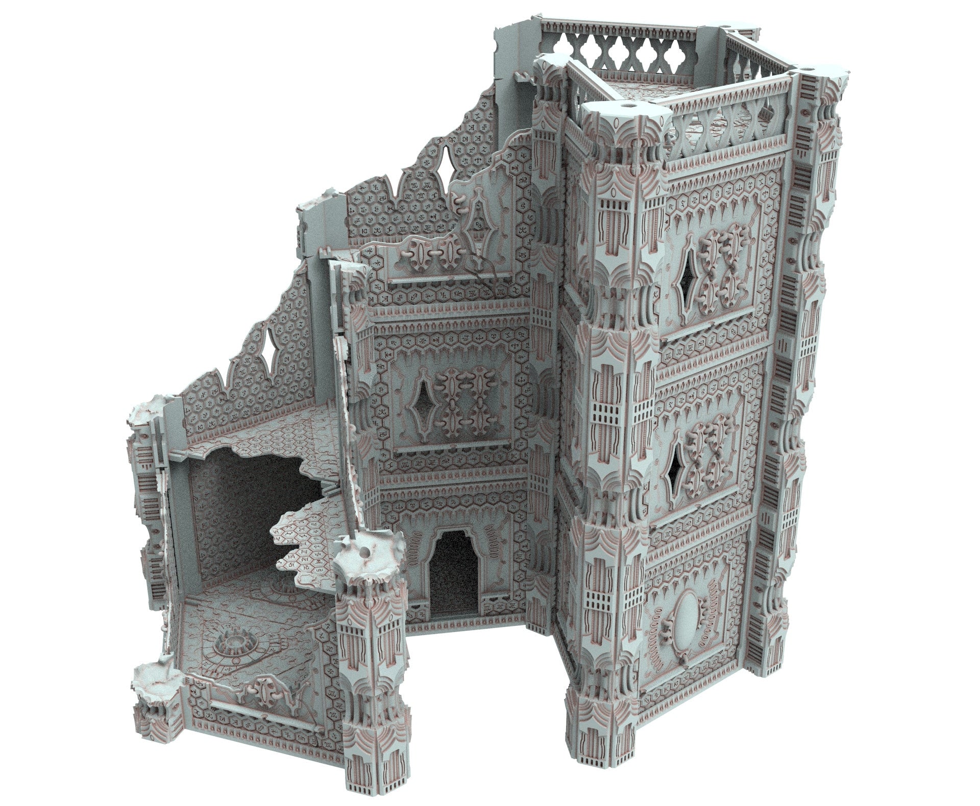 Dark city Ruined building elves eldar in PLA and resin usable for warmachine, Damocles, One Page Rule, Firefight, infinity, scifi wargame...