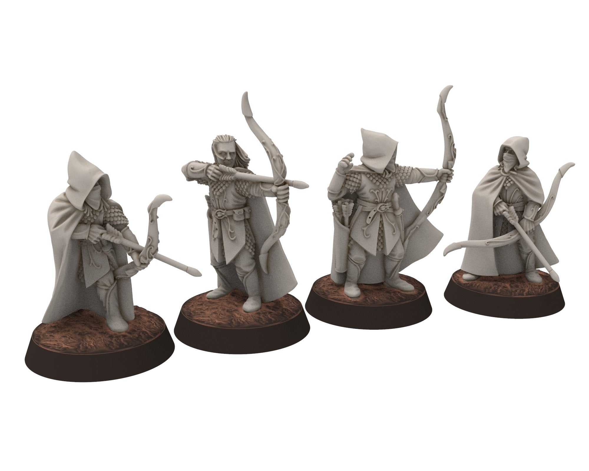 Darkwood - Rangers Wood elves Warriors Staff with Bows, Middle rings miniatures for wargame D&D, LOTR, Medbury miniatures