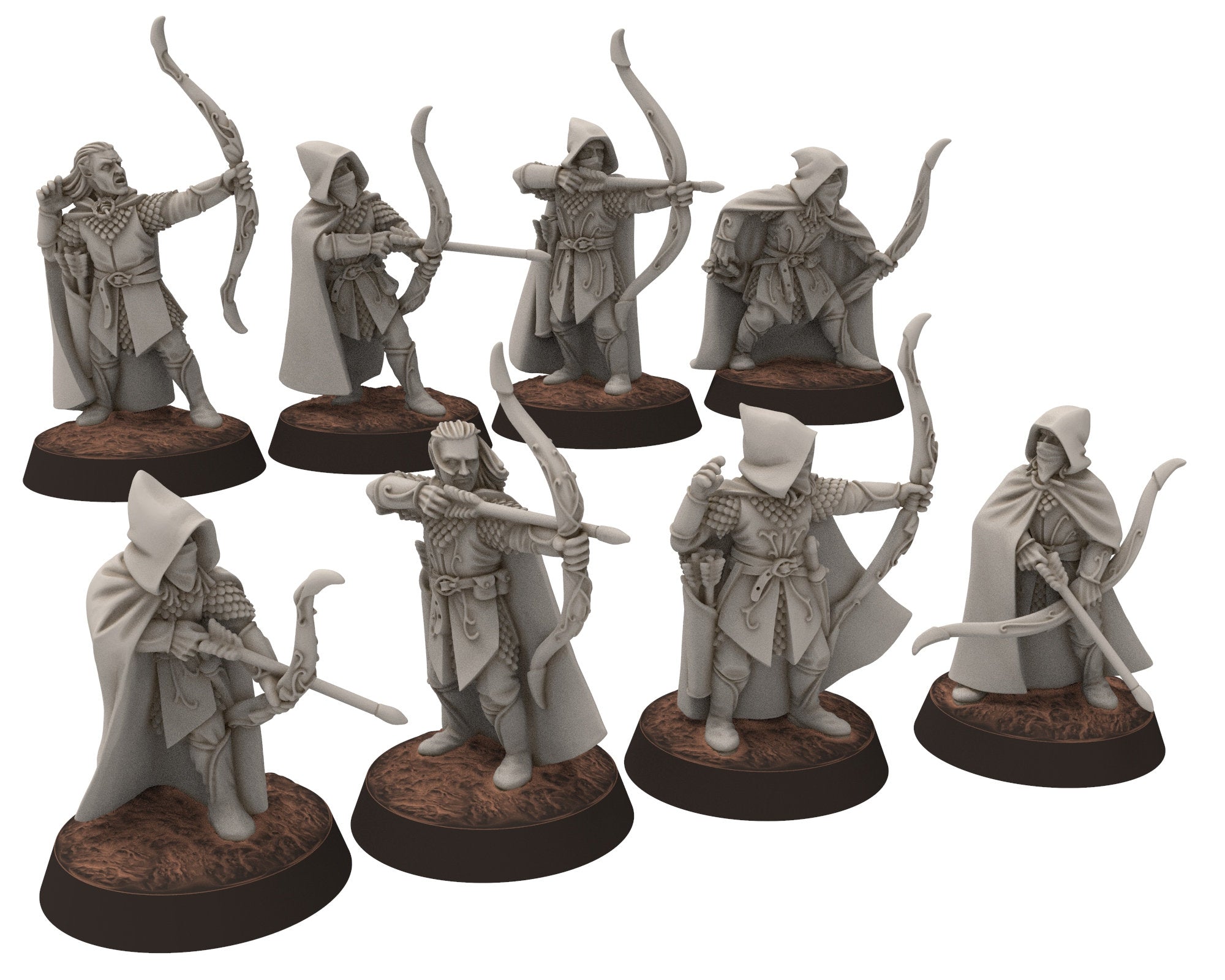 Darkwood - Rangers Wood elves Warriors Banner with Bows, Middle rings miniatures for wargame D&D, LOTR, Medbury miniatures