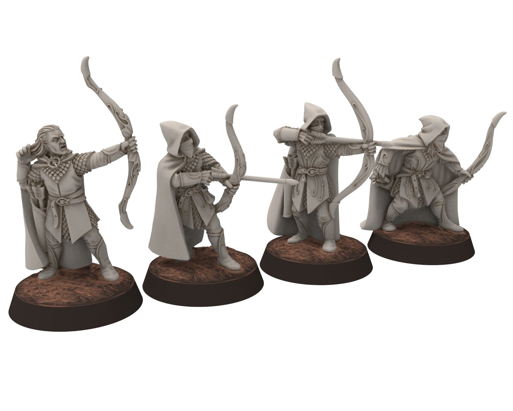 Darkwood - Rangers Wood elves Warriors Horn Blower with Bows, Middle rings miniatures for wargame D&D, LOTR, Medbury miniatures