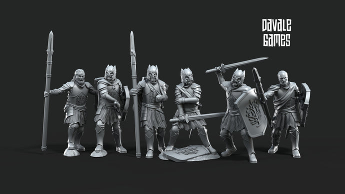 Ornor - 6x Wounded Grey Castle Warriors - Fantasy, davale games, for Wargames, Pathfinder, Dungeons & Dragons