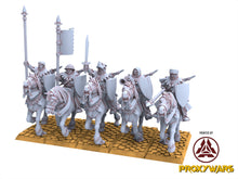Load image into Gallery viewer, Arthurian Knights - Gallia Mounted Men at Arms, for Oldhammer, king of wars, 9th age, Highlands Miniatures
