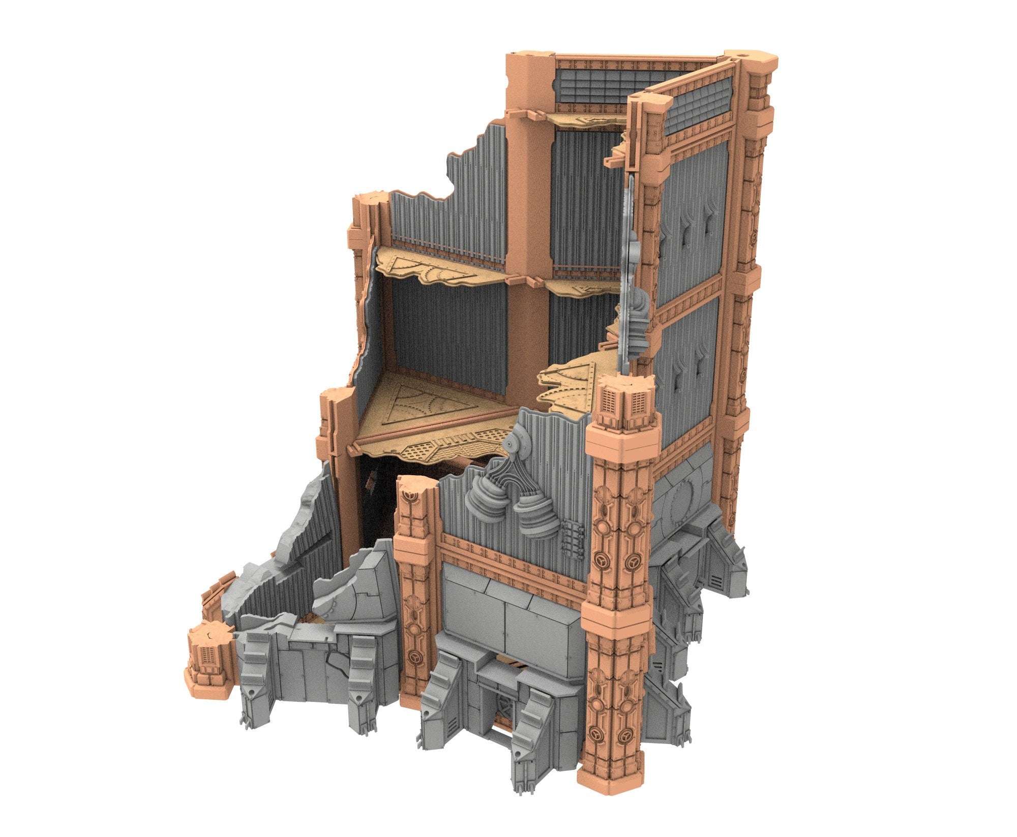 Military Ruined building printed in PLA and resin usable for warmachine, Damocles, One Page Rule, Firefight, infinity, scifi wargame...