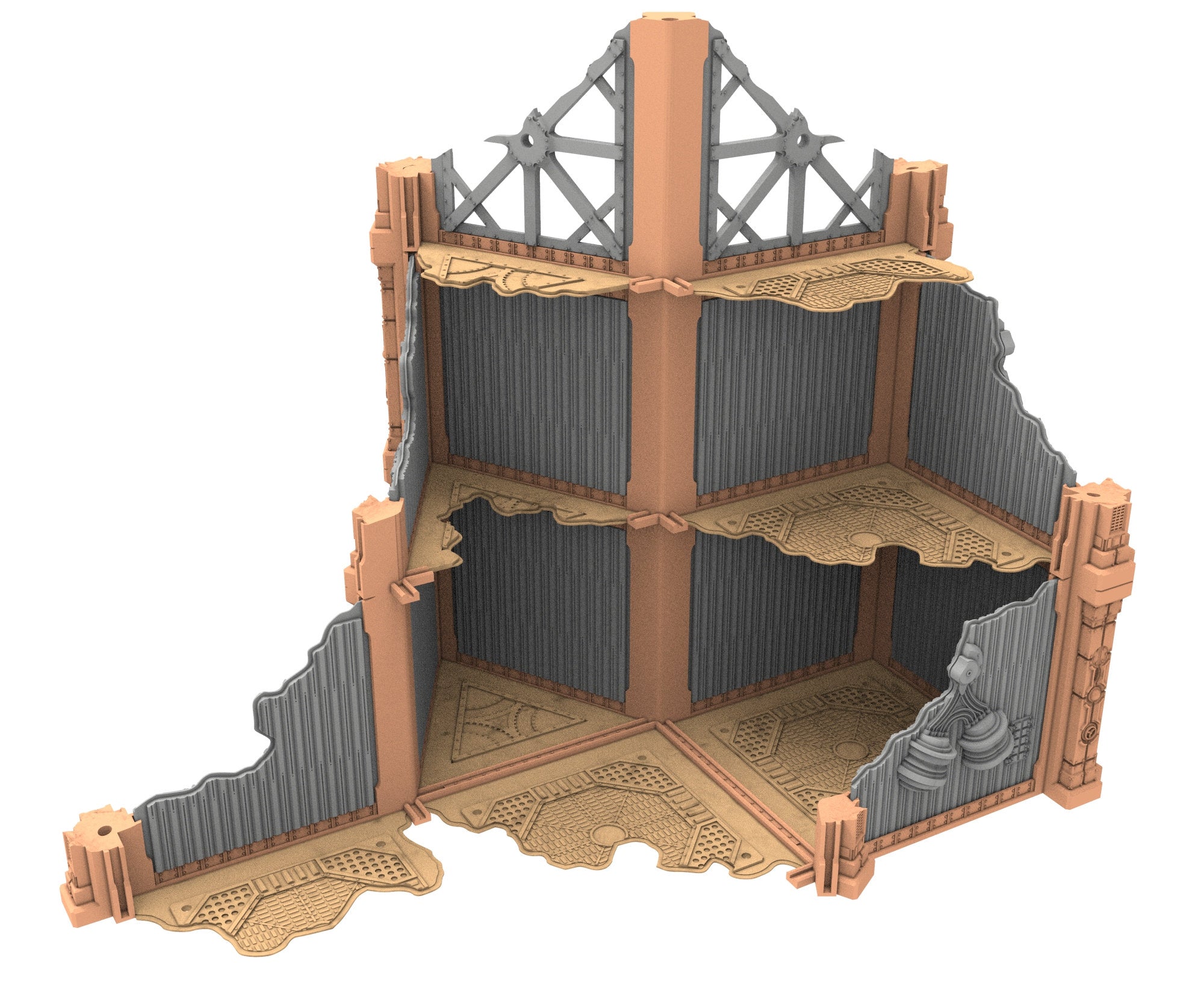 Military Ruined building printed in PLA and resin usable for warmachine, Damocles, One Page Rule, Firefight, infinity, scifi wargame...