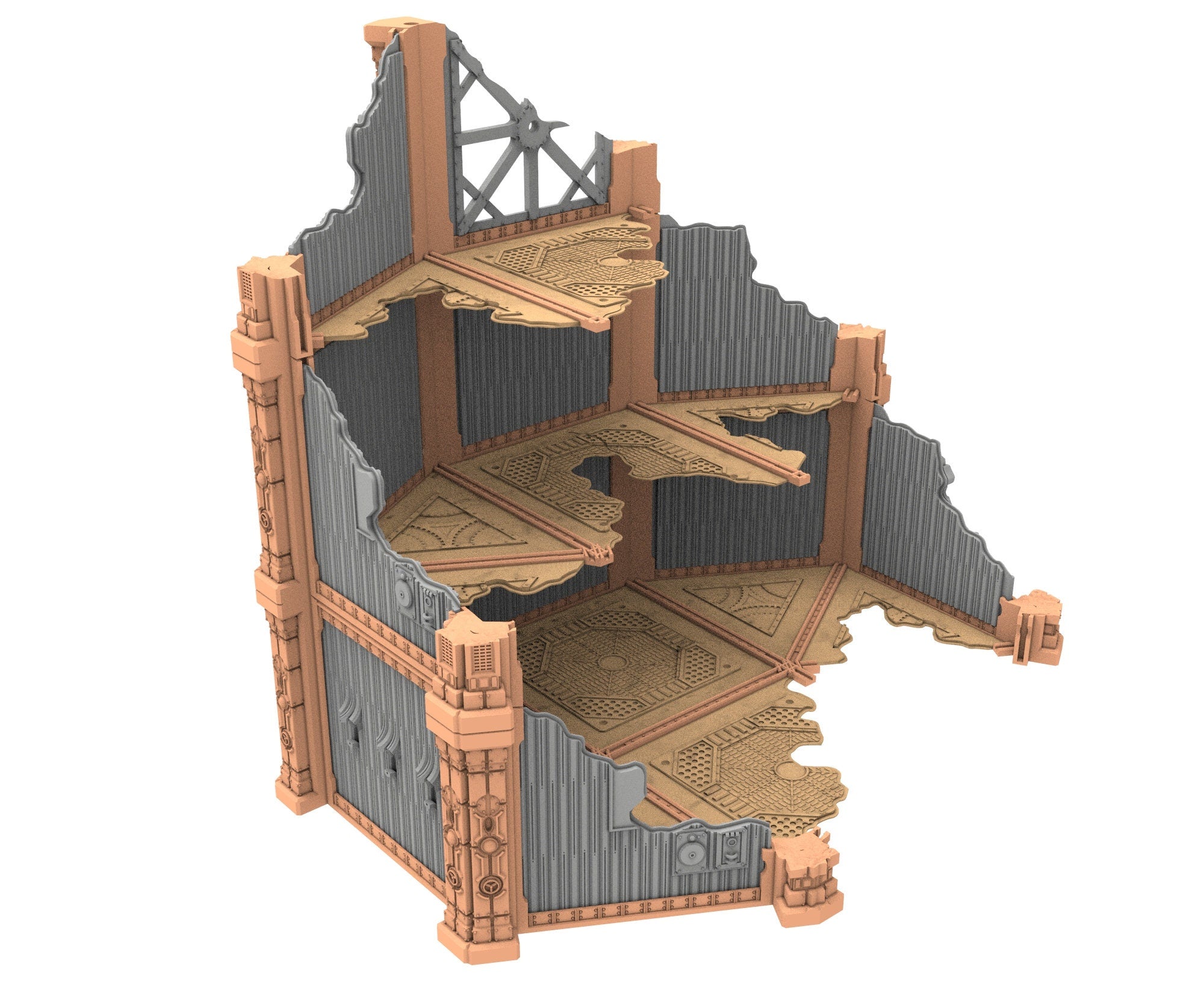 Military Ruined building printed in PLA and resin usable for warmachine, Damocles, One Page Rule, Firefight, infinity, scifi wargame...