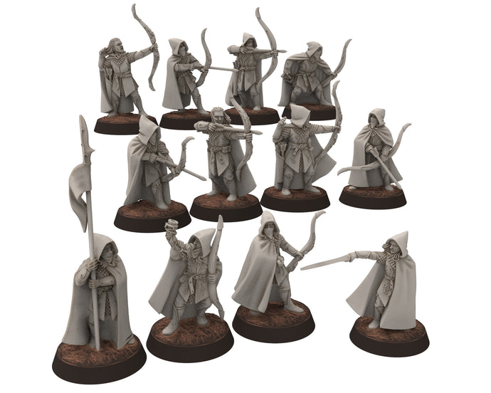 Darkwood - Rangers Wood elves Warriors with Bows complete unit, Middle rings miniatures for wargame D&D, LOTR, Medbury miniatures