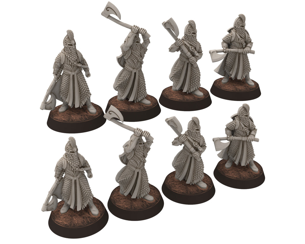 Darkwood - Armored Wood elves Warriors with Axes, Middle rings miniatures for wargame D&D, LOTR, Medbury miniatures
